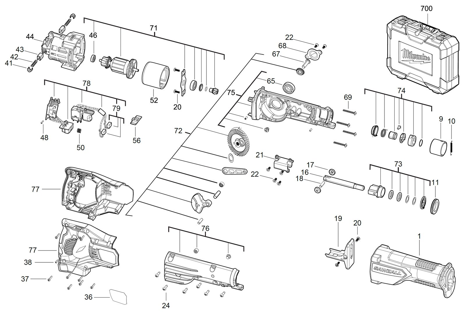 Взрыв-схема Пила Milwaukee M 18BSX-402C IN2