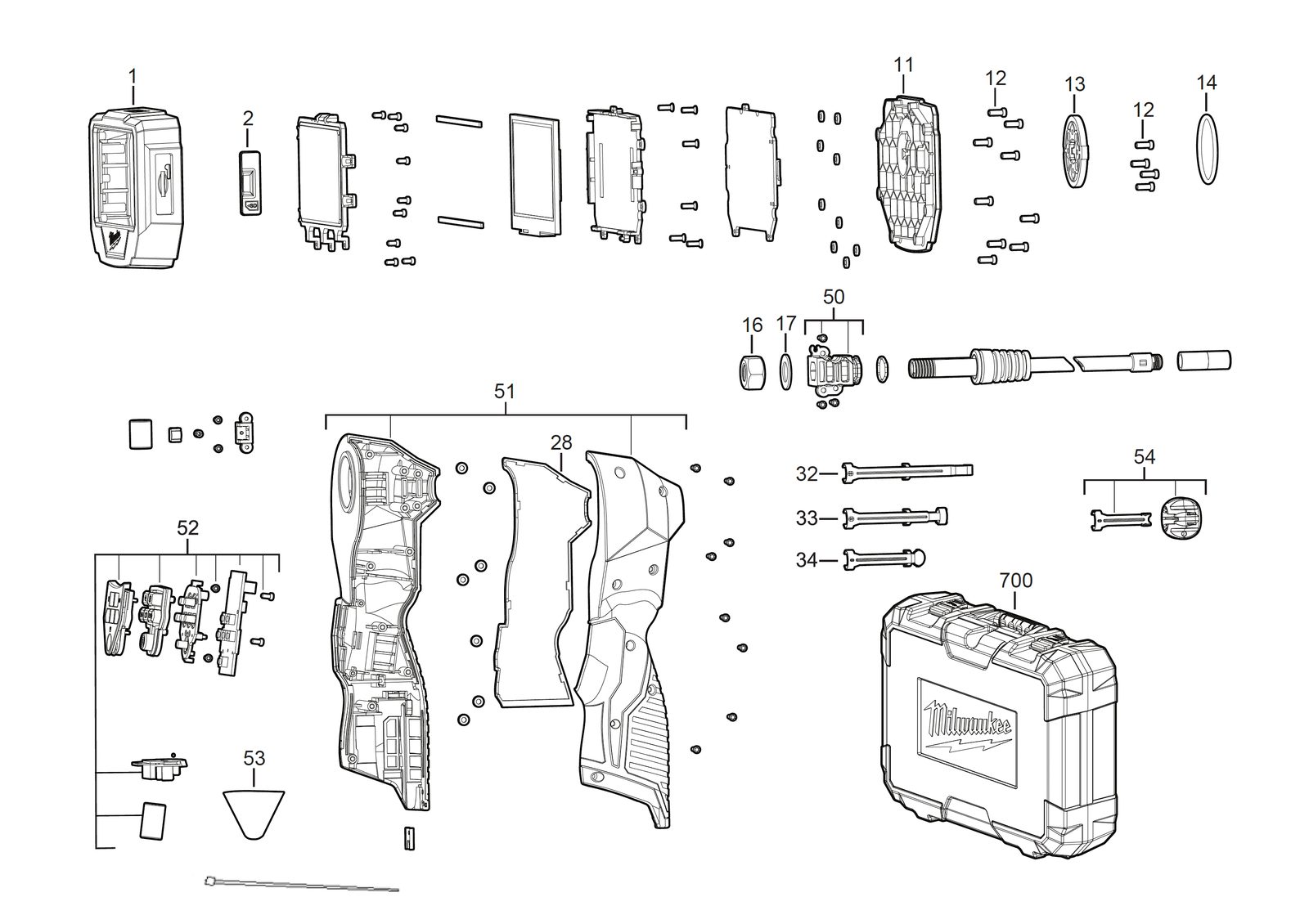 Взрыв-схема Инспекционная камера Milwaukee M12360IC32-0C