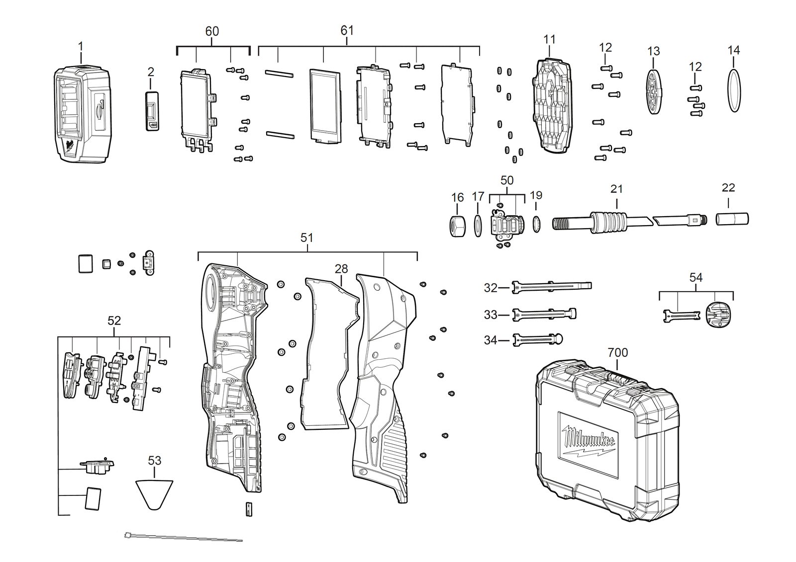 Взрыв-схема Инспекционная камера Milwaukee M12360IC32-0C