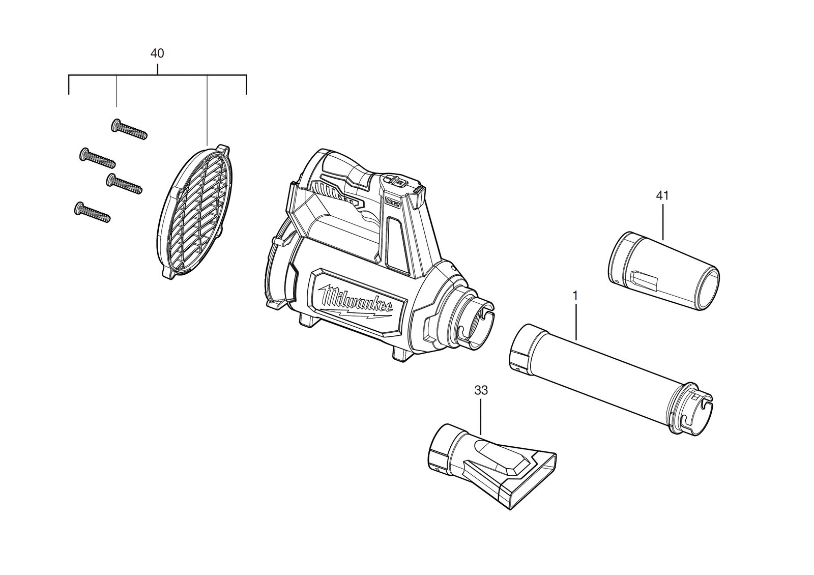 Взрыв-схема Садовый инструмент Milwaukee M12BBL-0