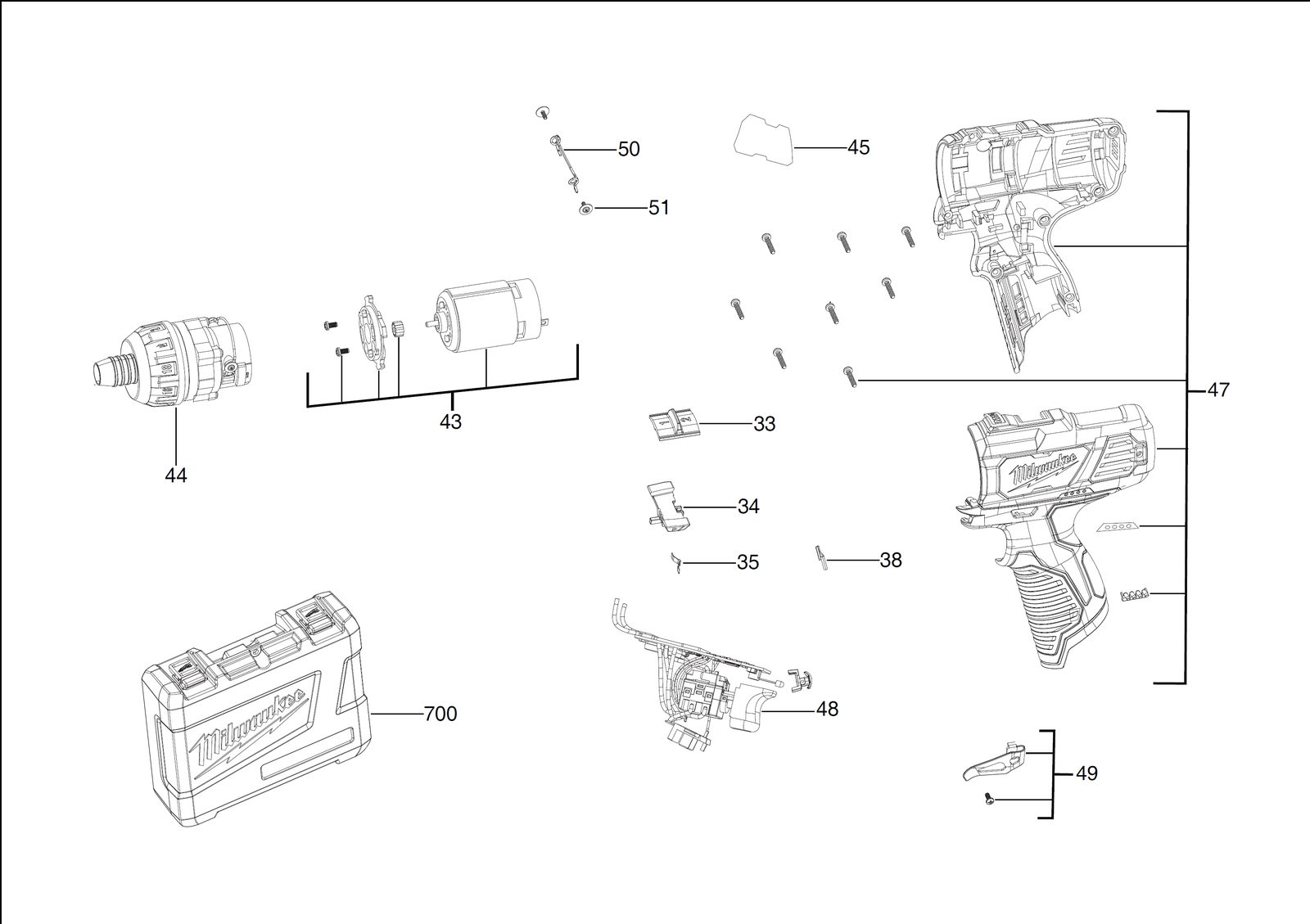 Взрыв-схема Дрель-шуруповёрт Milwaukee M12BD-202C
