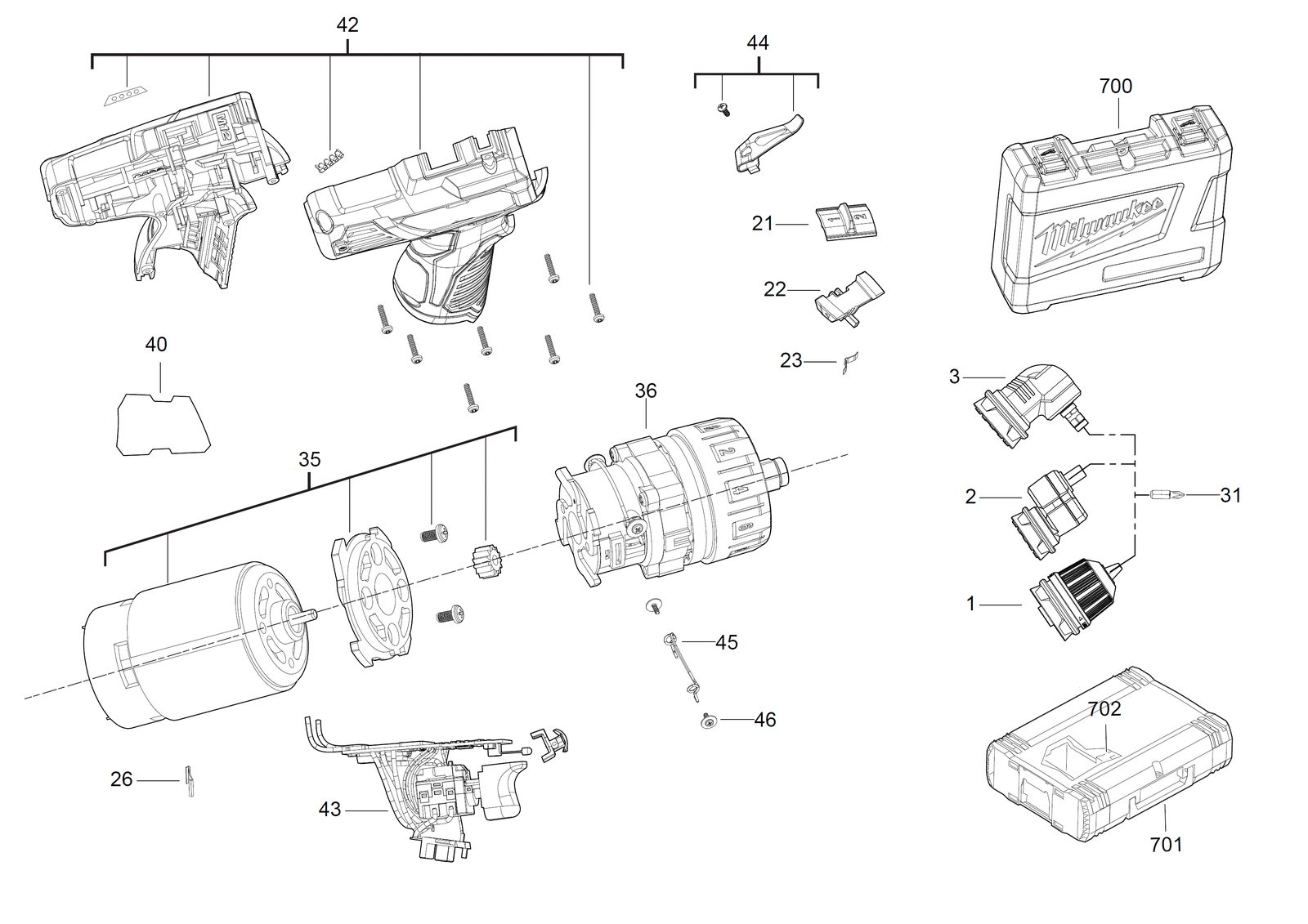 Взрыв-схема Дрель-шуруповёрт Milwaukee M12BDDX-202C