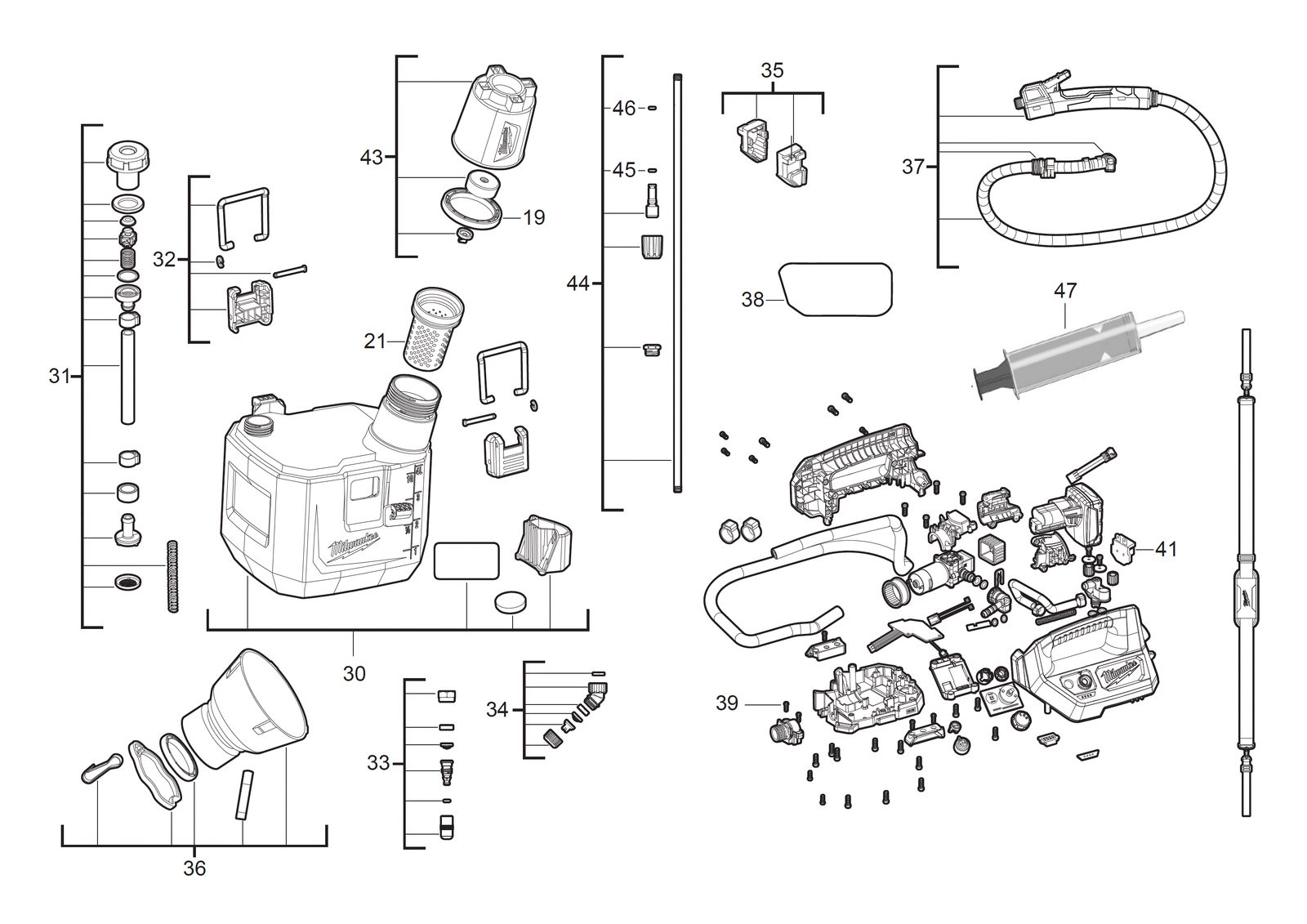 Взрыв-схема Пила Milwaukee M12BHCS3L-0