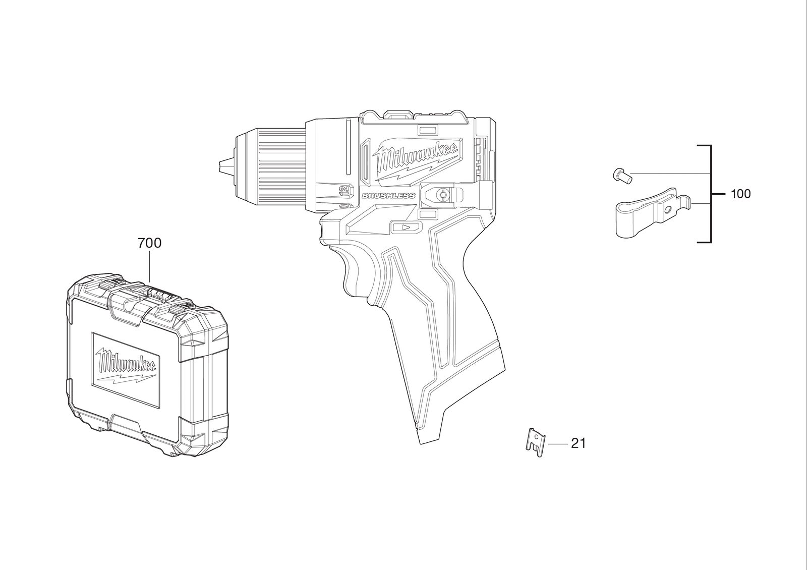 Взрыв-схема Дрель-шуруповёрт Milwaukee M12BLDDRC-202C