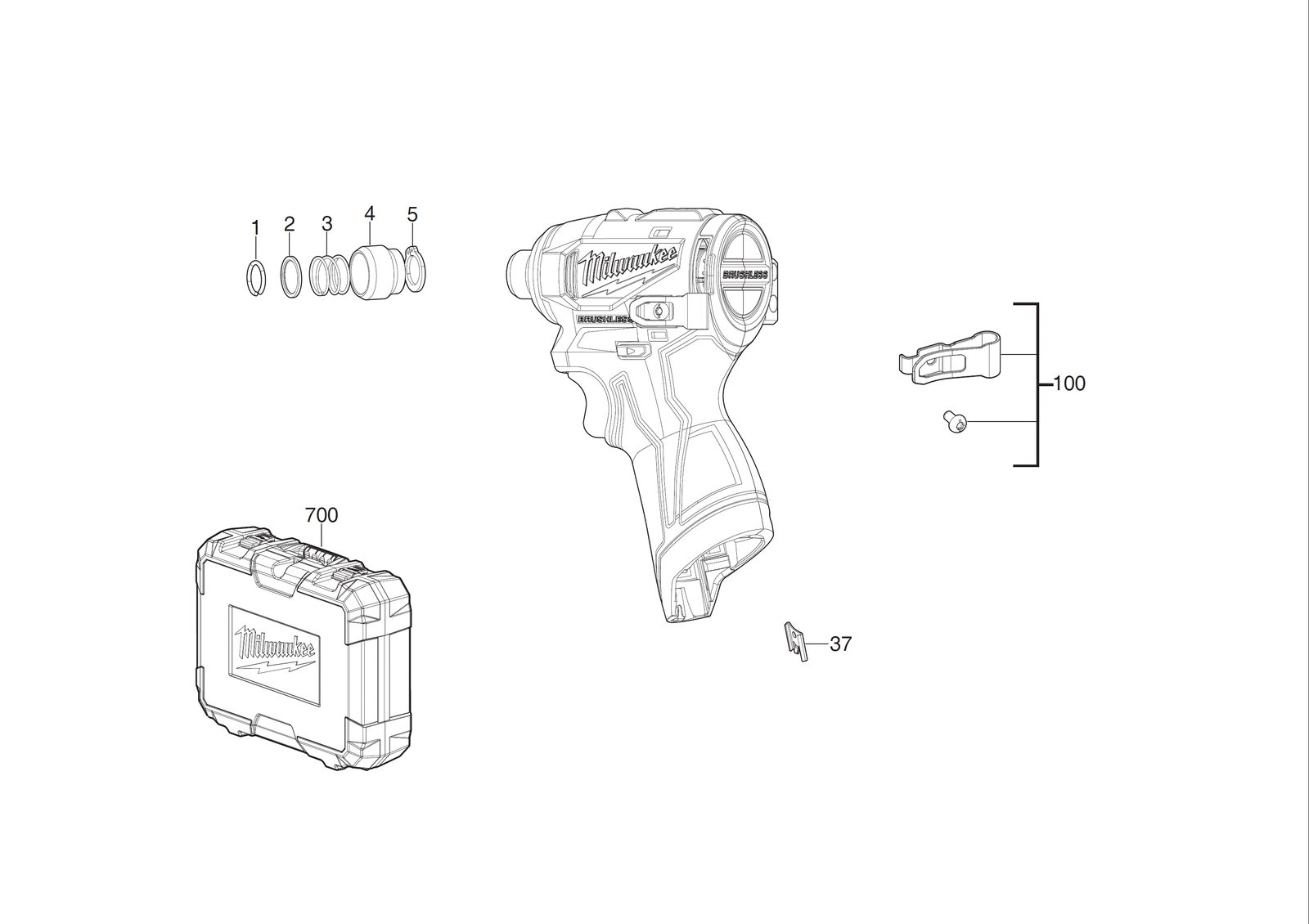 Взрыв-схема Импульсный винтовёрт Milwaukee M12BLIDRC-202C