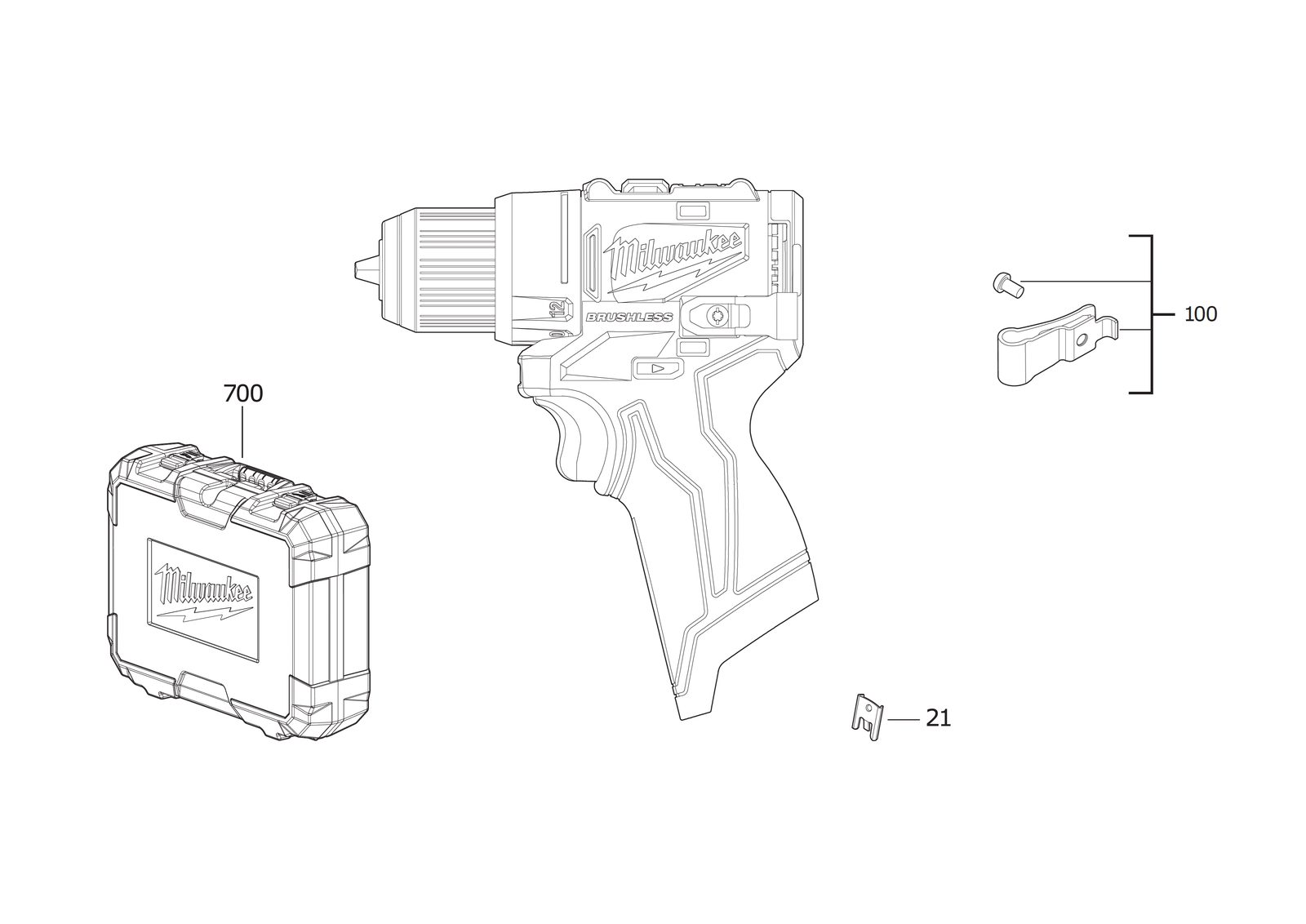 Взрыв-схема Дрель-шуруповёрт Milwaukee M12BLPDRC-0