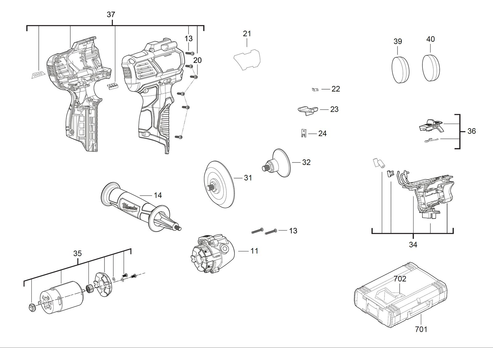 Взрыв-схема Шлифовальная машина Milwaukee M12BPS-0