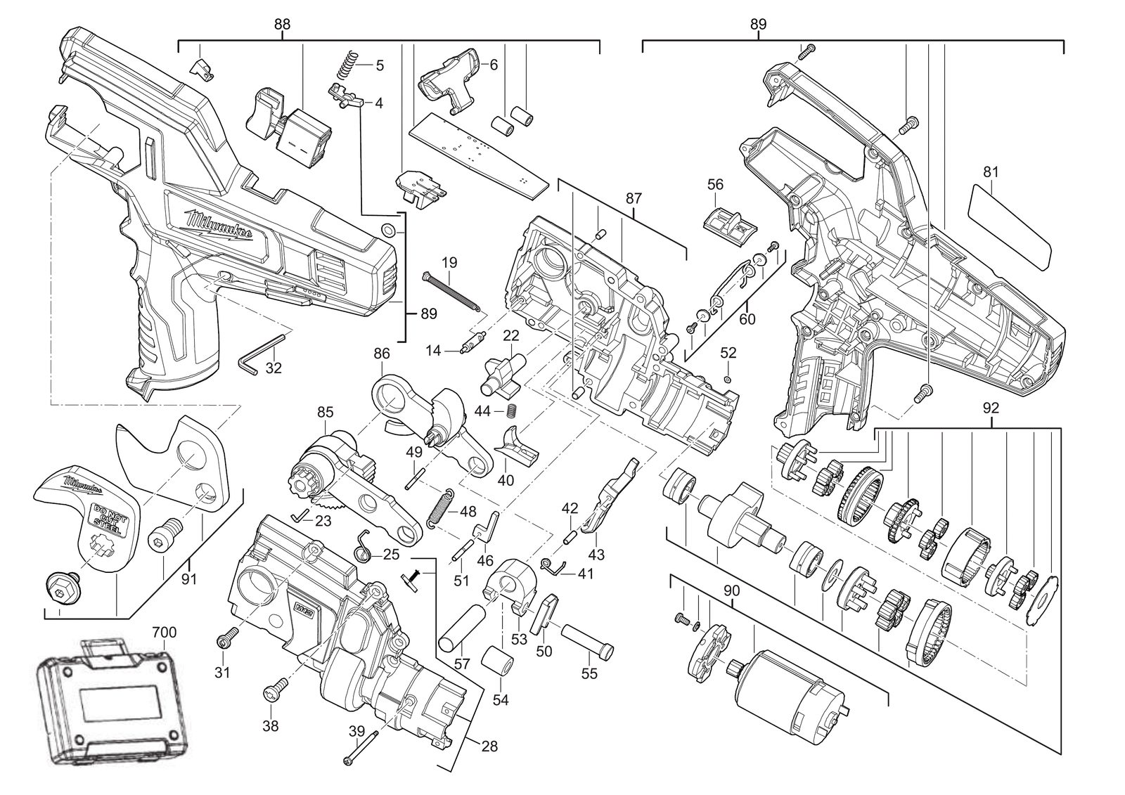 Взрыв-схема Пила Milwaukee M12CC-21C