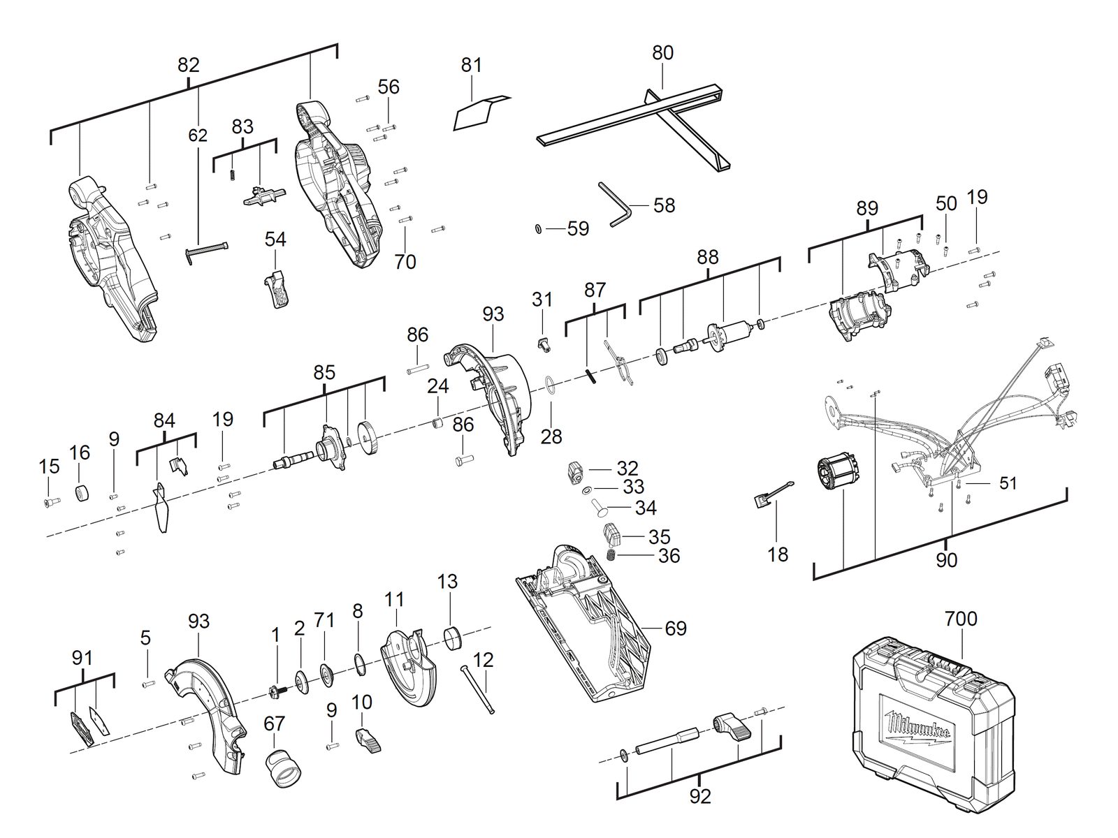 Взрыв-схема Пила Milwaukee M12CCS44-0