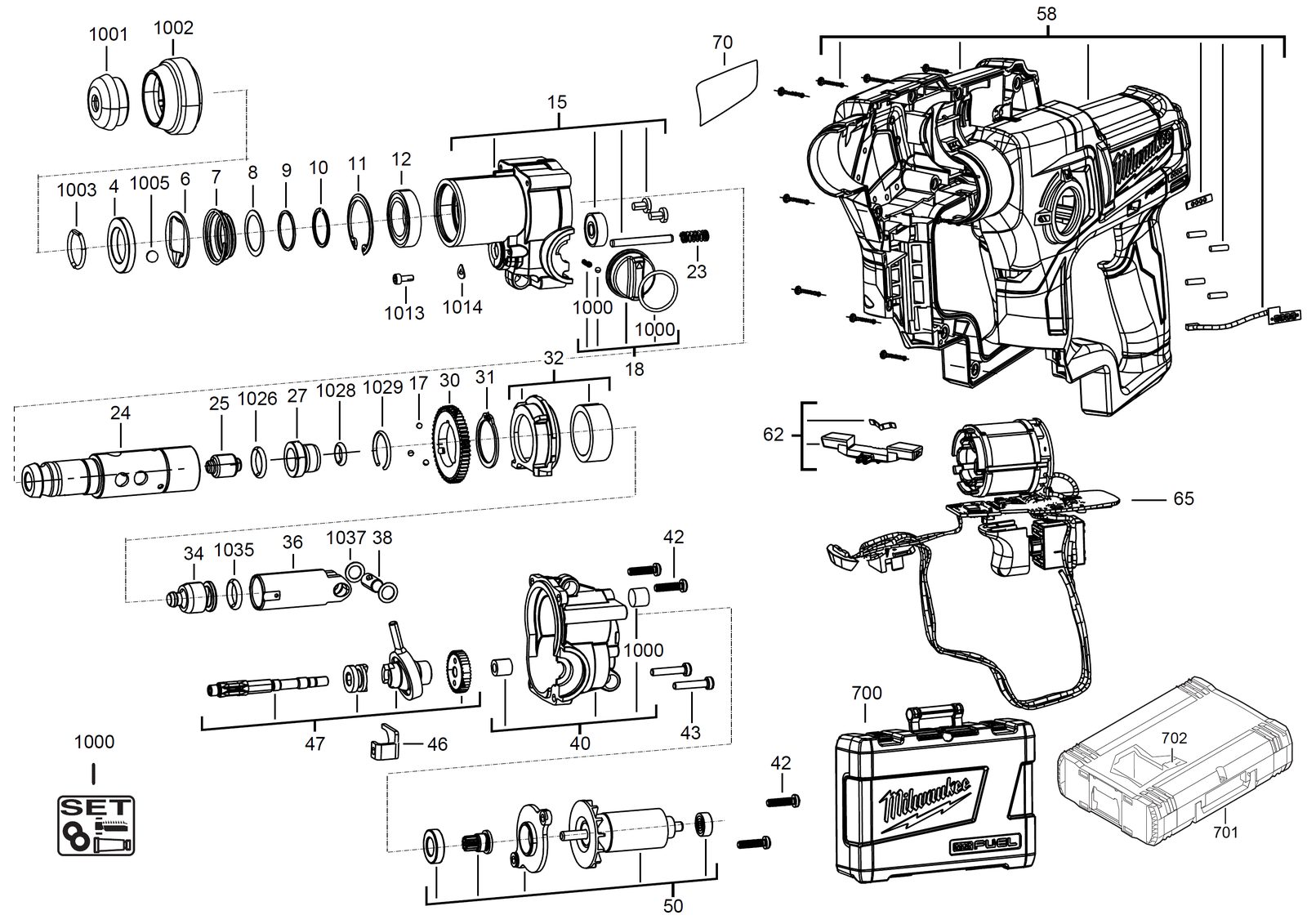 Взрыв-схема Перфоратор Milwaukee M12CH-602X