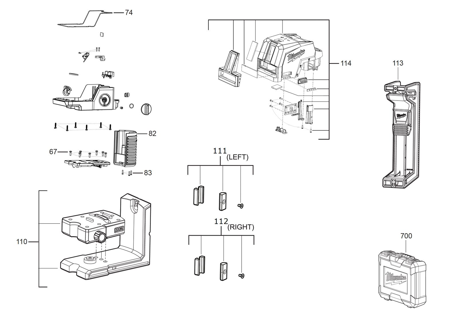 Взрыв-схема Измерительный инструмент Milwaukee M12CLLP-301C