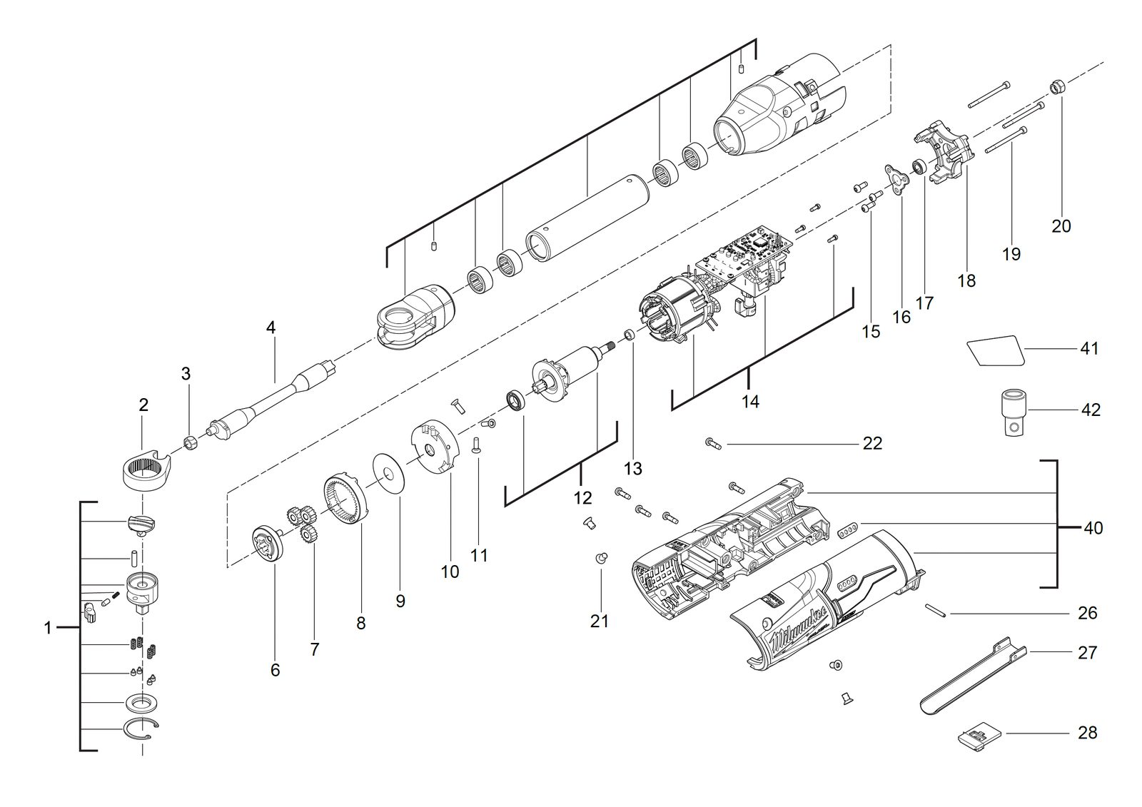 Взрыв-схема Гайковёрт Milwaukee M12FIR14LR-0