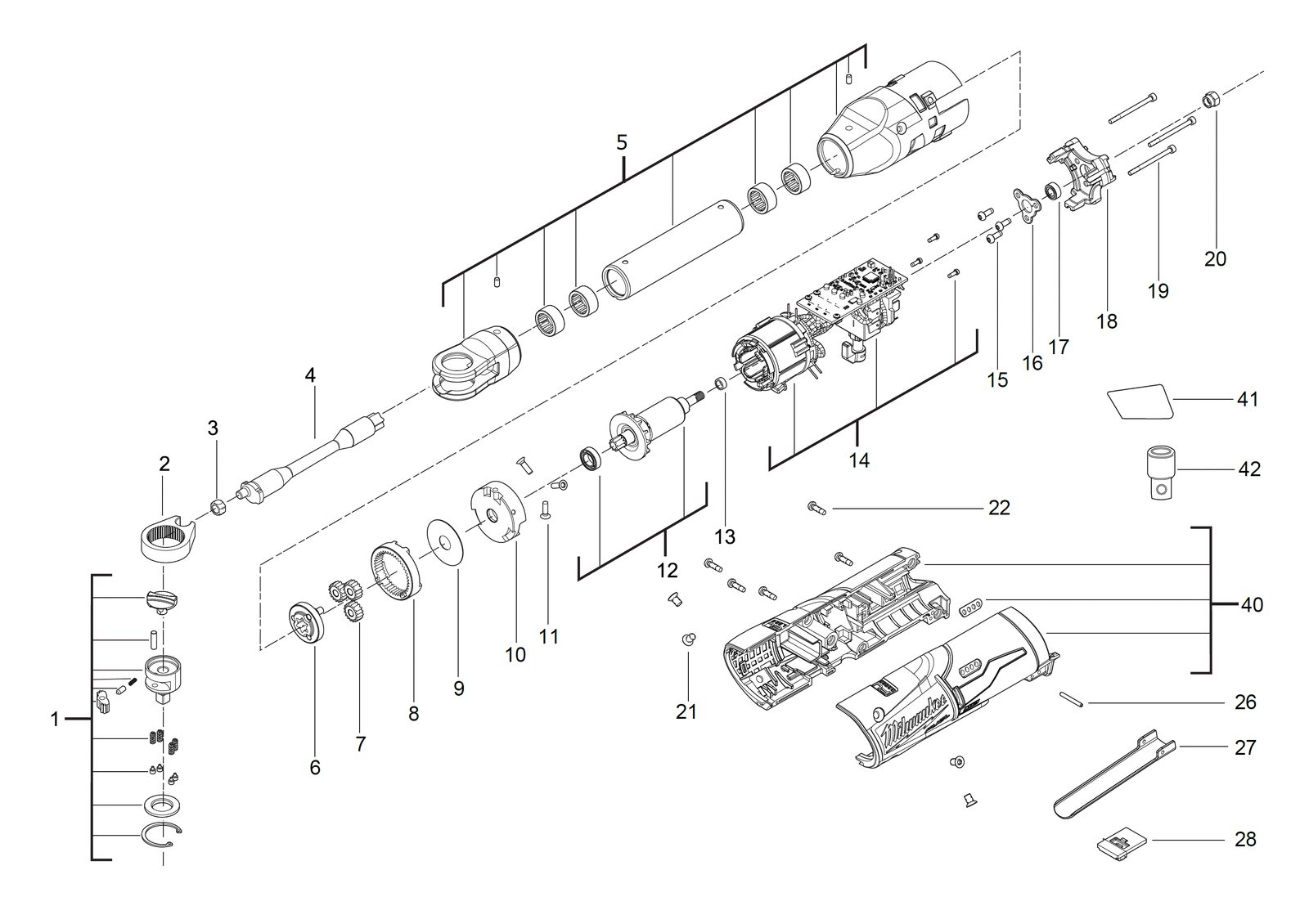 Взрыв-схема Гайковёрт Milwaukee M12FIR14LR-0