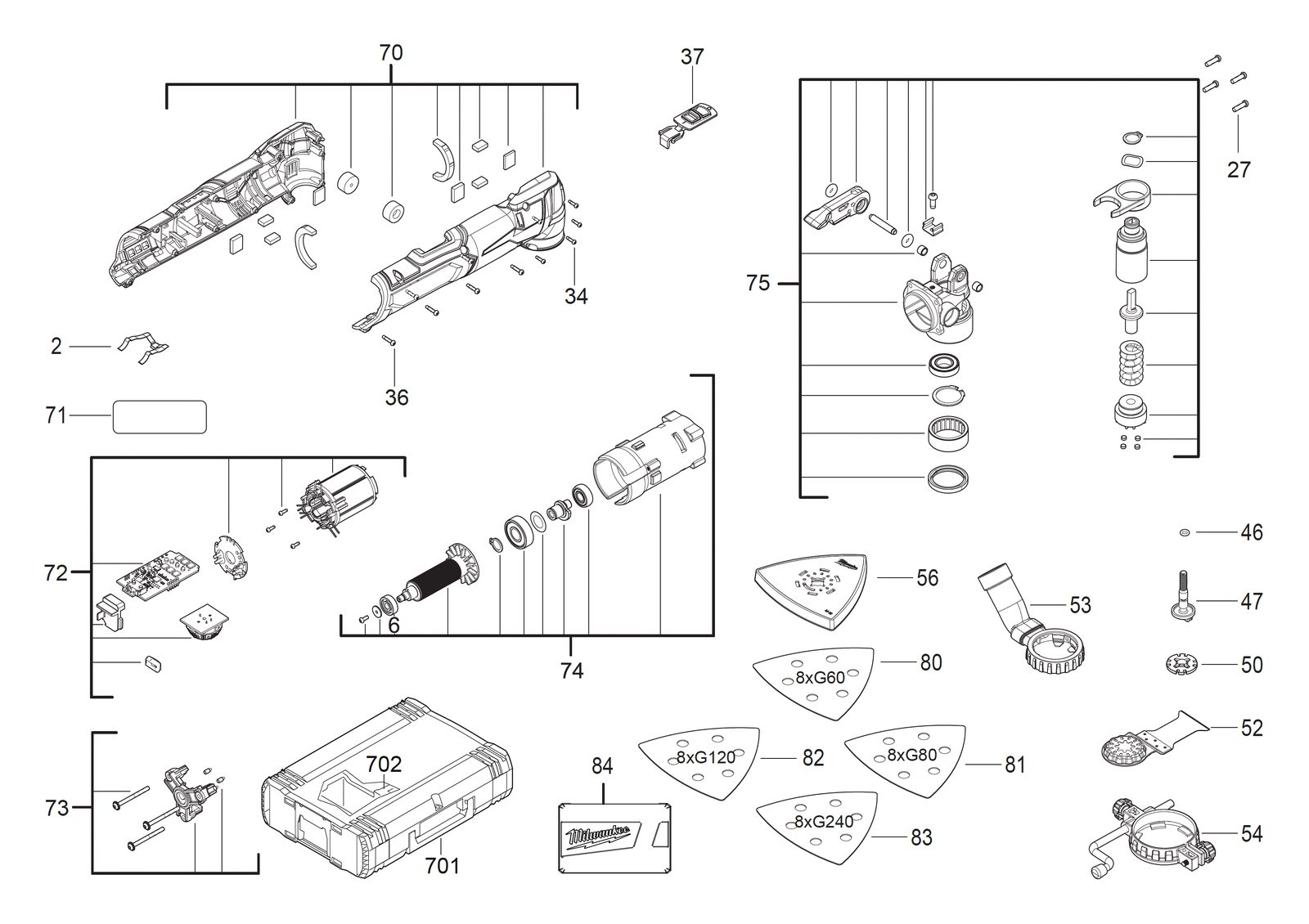 Взрыв-схема Мультитул Milwaukee M12FMT-422X IN2