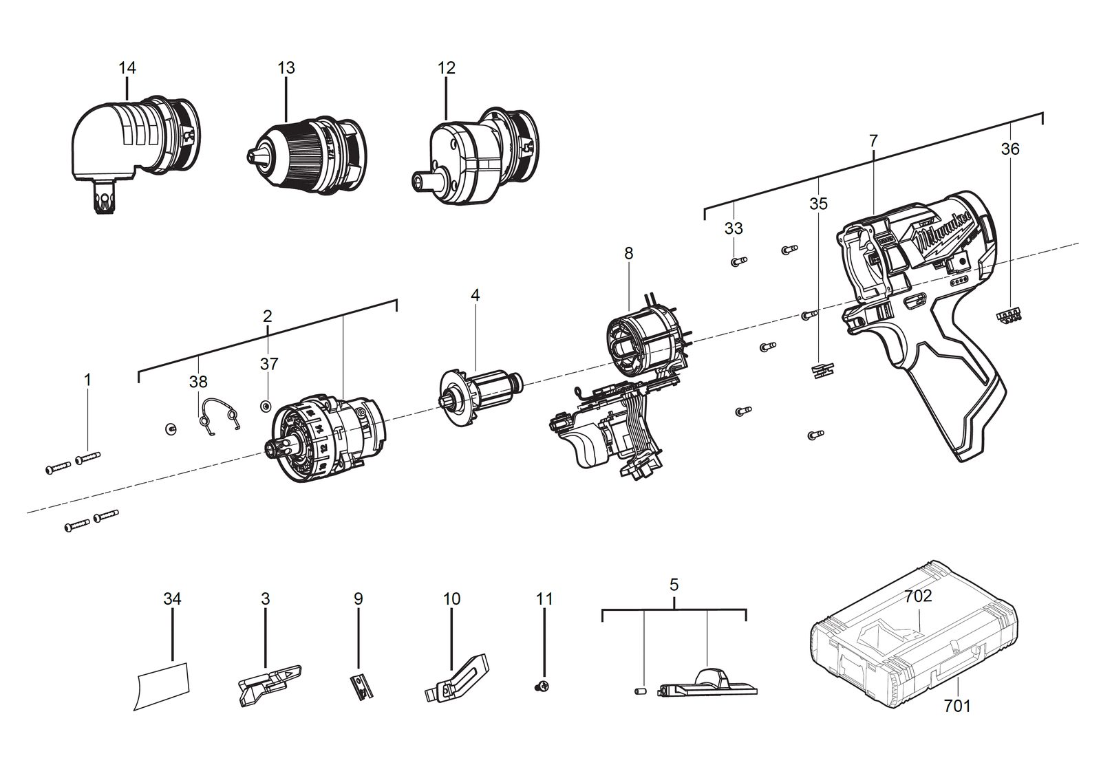 Взрыв-схема Дрель-шуруповёрт Milwaukee M12FPDXKIT-202X IN2