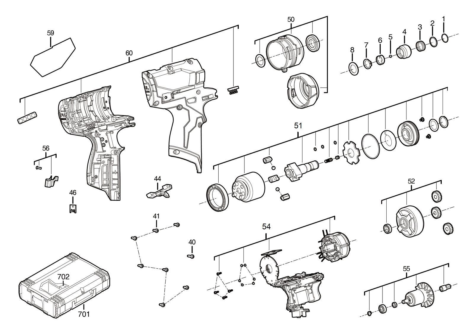 Взрыв-схема Импульсный винтовёрт Milwaukee M12FQID-0