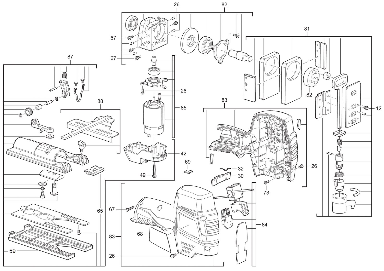 Взрыв-схема Лобзик Milwaukee M12JS-0