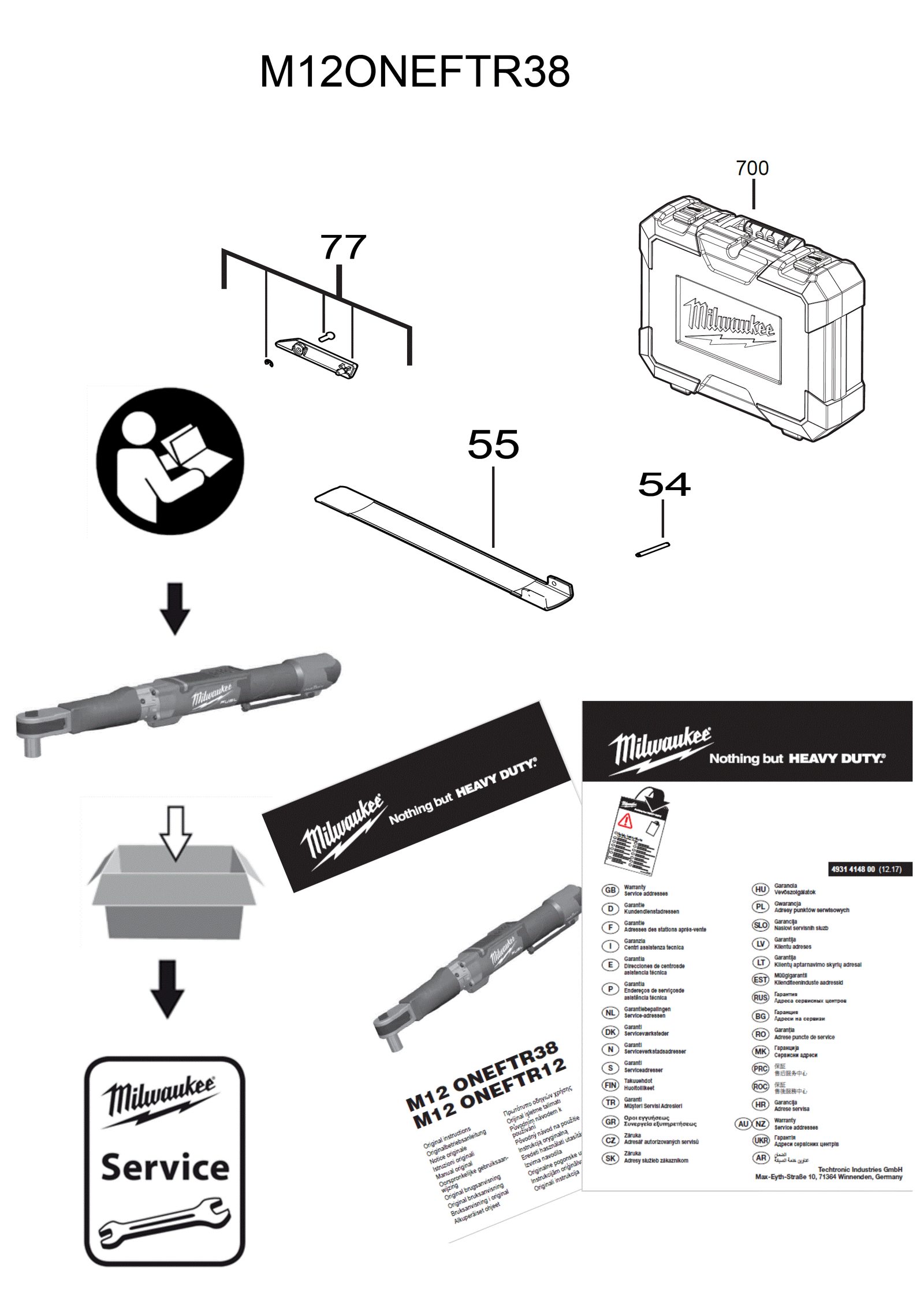 Взрыв-схема Гайковёрт Milwaukee M12ONEFTR38-201C