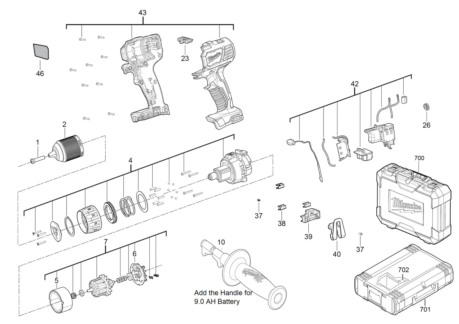 Взрыв-схема Дрель-шуруповёрт Milwaukee M18BDD-202X