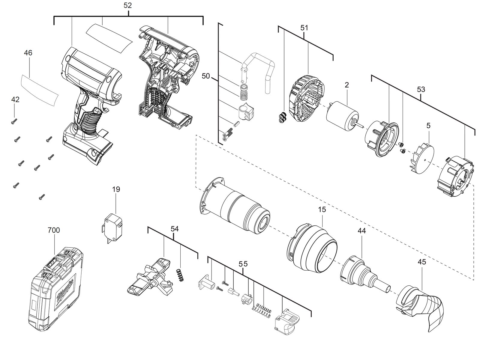 Взрыв-схема Инструмент Milwaukee M18BHG-502C