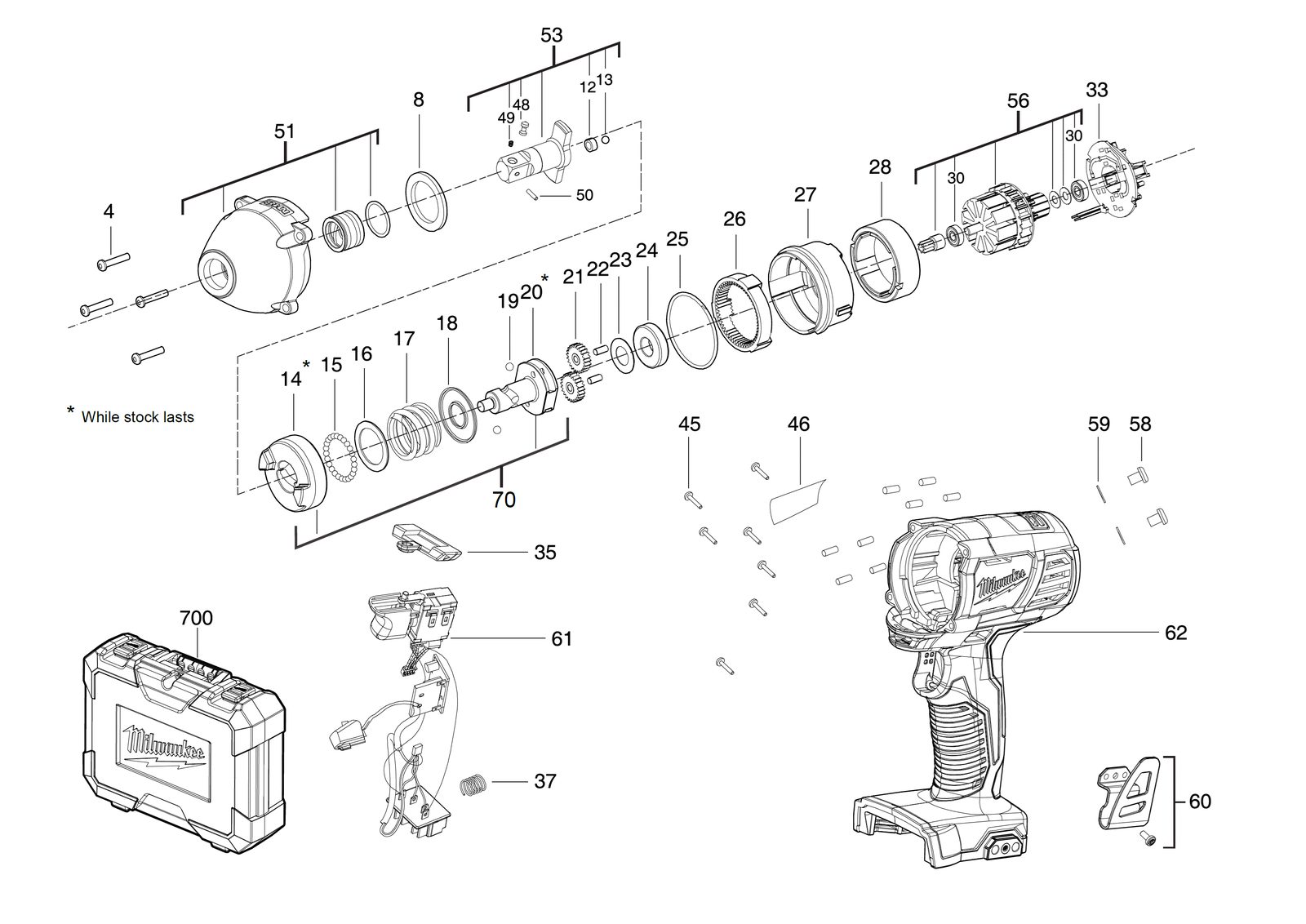 Взрыв-схема Гайковёрт Milwaukee M18BIW12-402C
