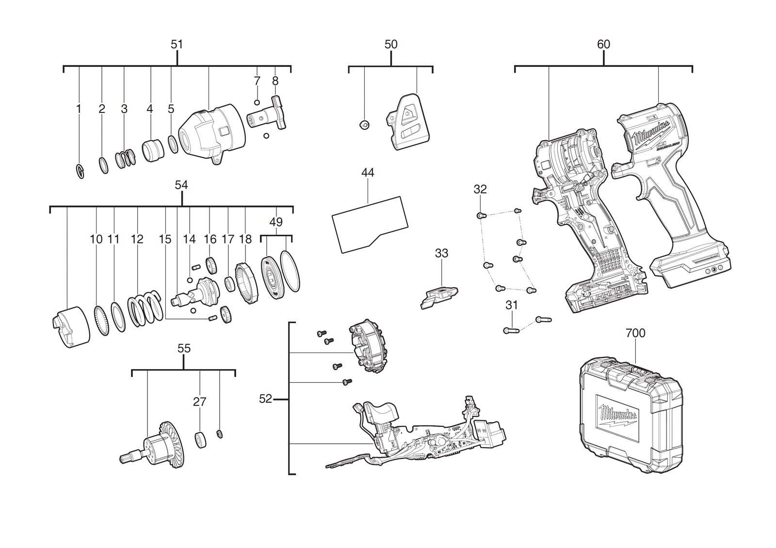 Взрыв-схема Перфоратор Milwaukee M18BLCPP2A-402C