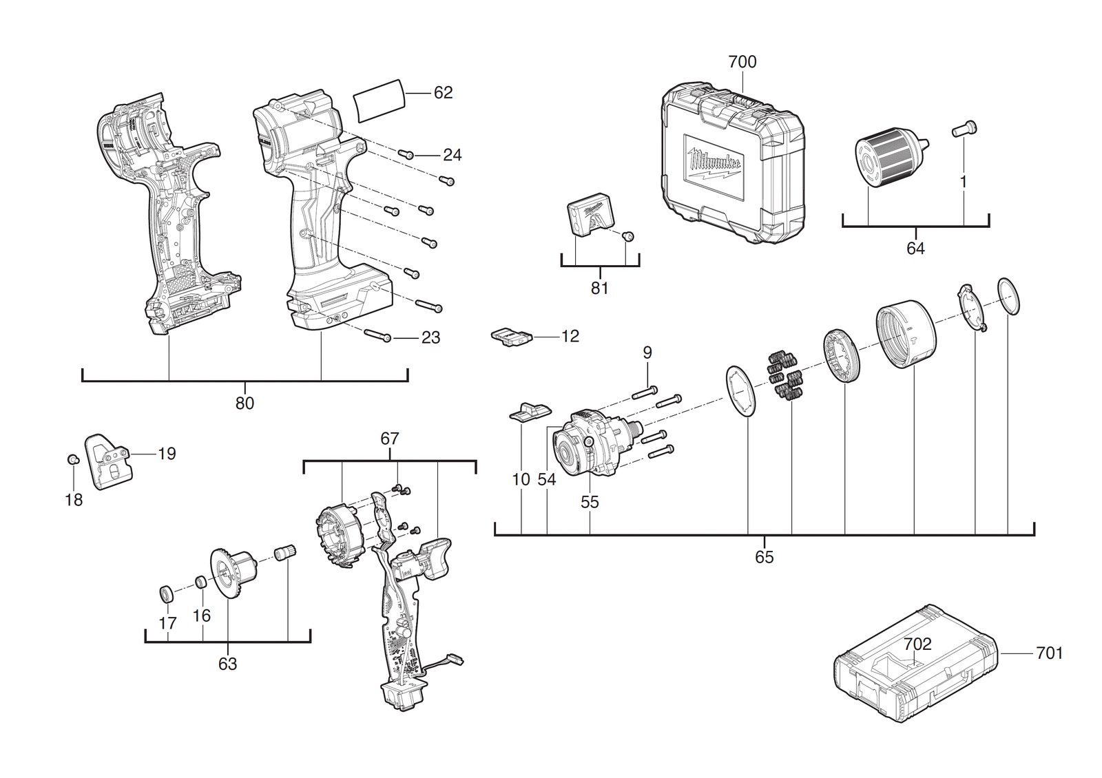 Взрыв-схема Дрель-шуруповёрт Milwaukee M18BLPDRC-402C