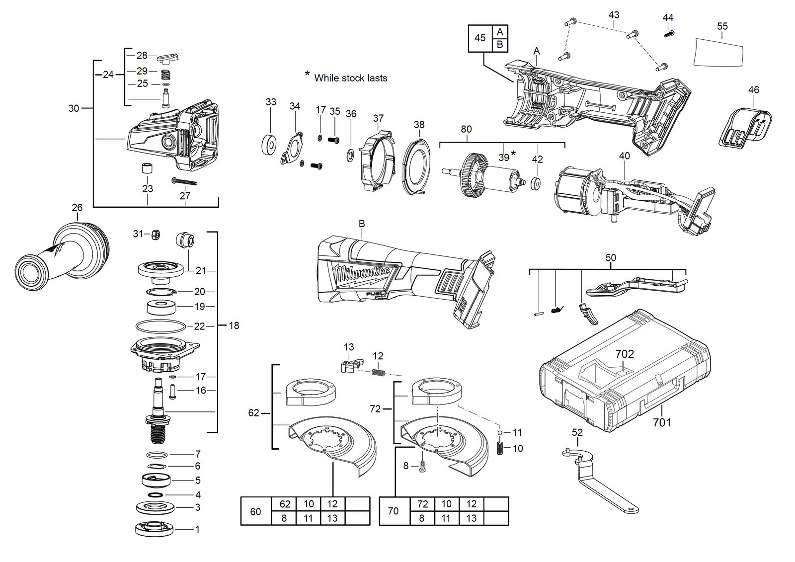 Взрыв-схема Угловая шлифовальная машина Milwaukee M18CAG125XPD-0X
