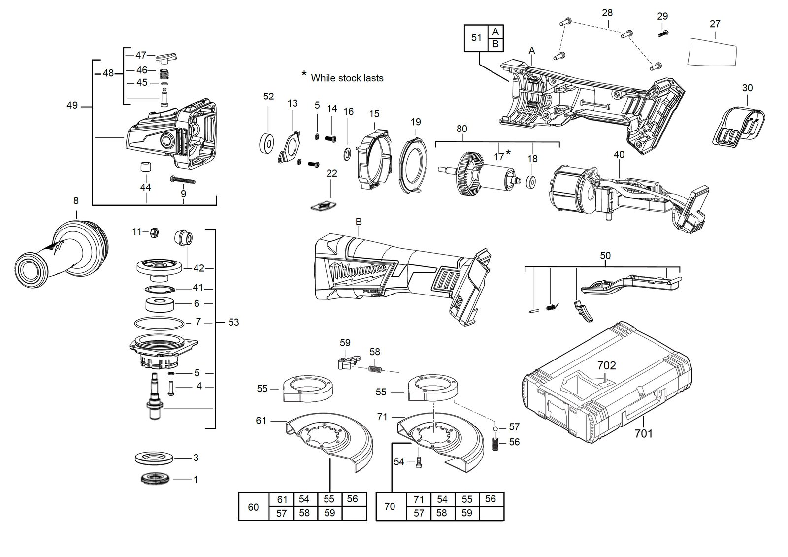Взрыв-схема Угловая шлифовальная машина Milwaukee M18CAG125XPDB-0X