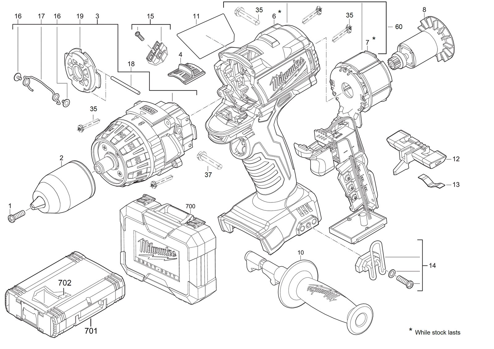 Взрыв-схема Дрель-шуруповёрт Milwaukee M18CDD-0