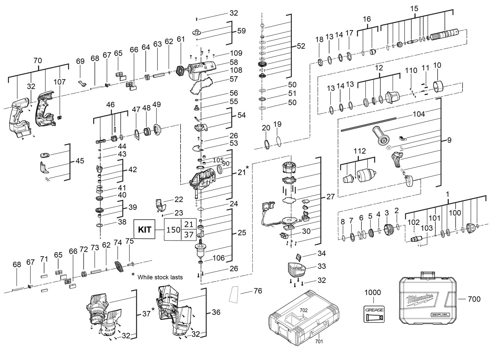 Взрыв-схема Перфоратор Milwaukee M18CHPX-0X