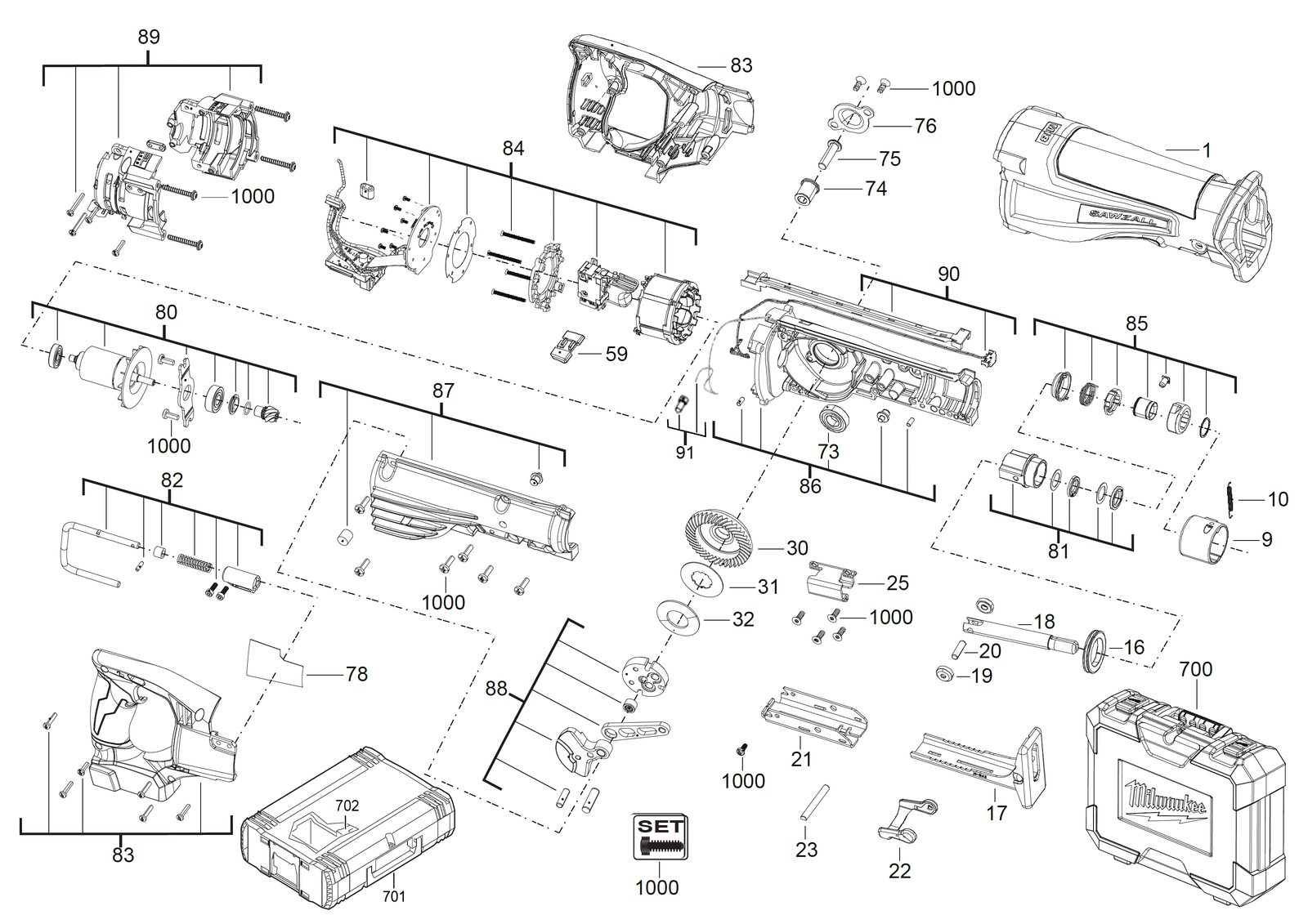 Взрыв-схема Пила Milwaukee M18CSX-0
