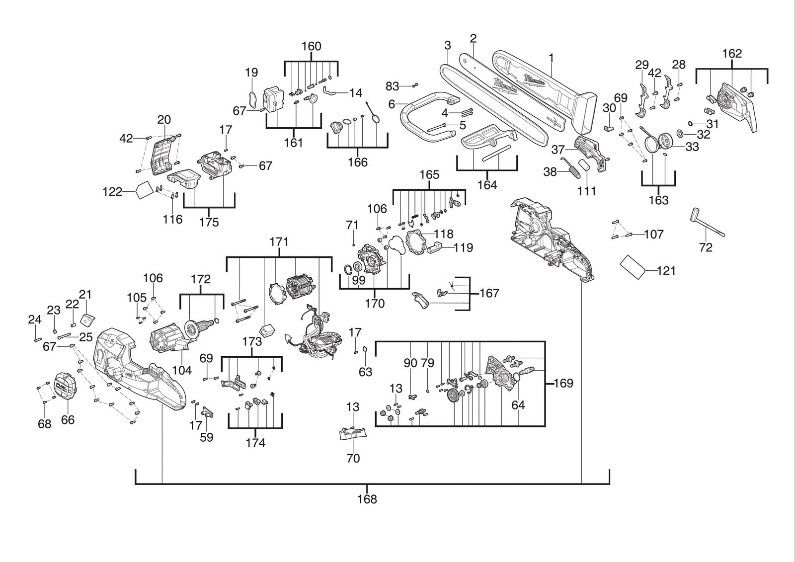 Взрыв-схема Перфоратор Milwaukee M18F2CHS50-0