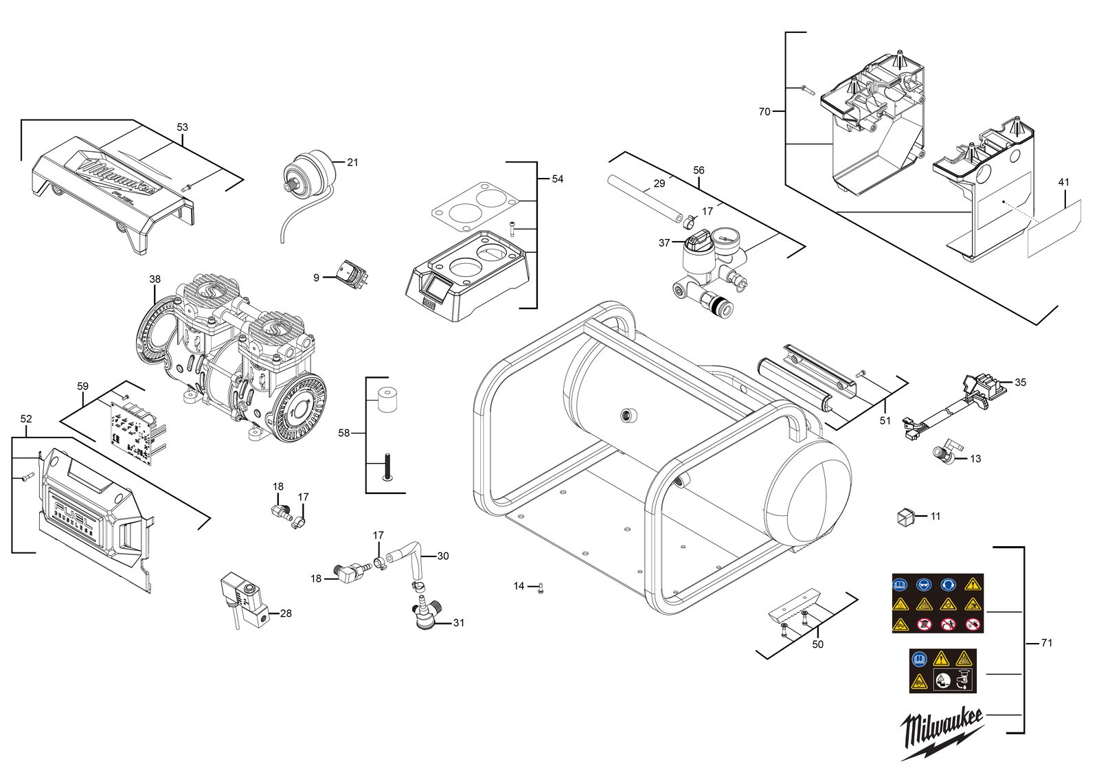 Взрыв-схема Пресс-инструмент Milwaukee M18FAC-0