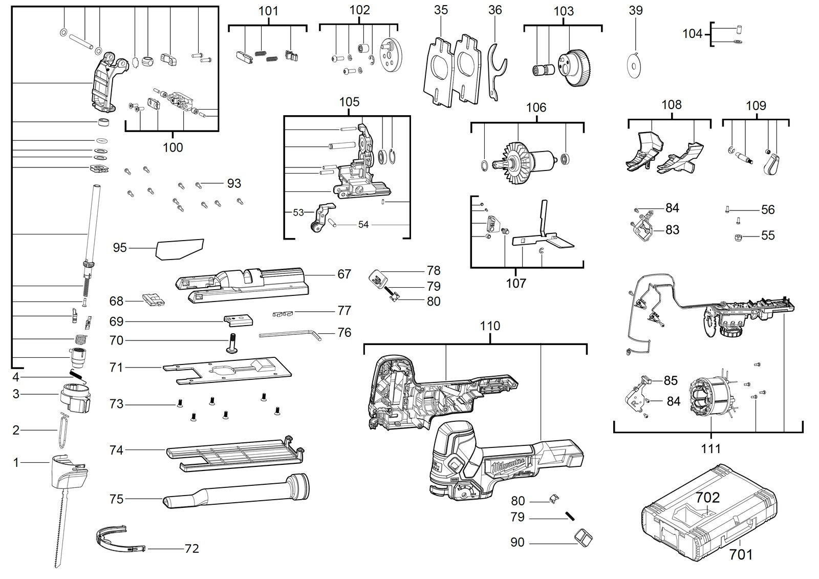Взрыв-схема Лобзик Milwaukee M18FBJS-0X