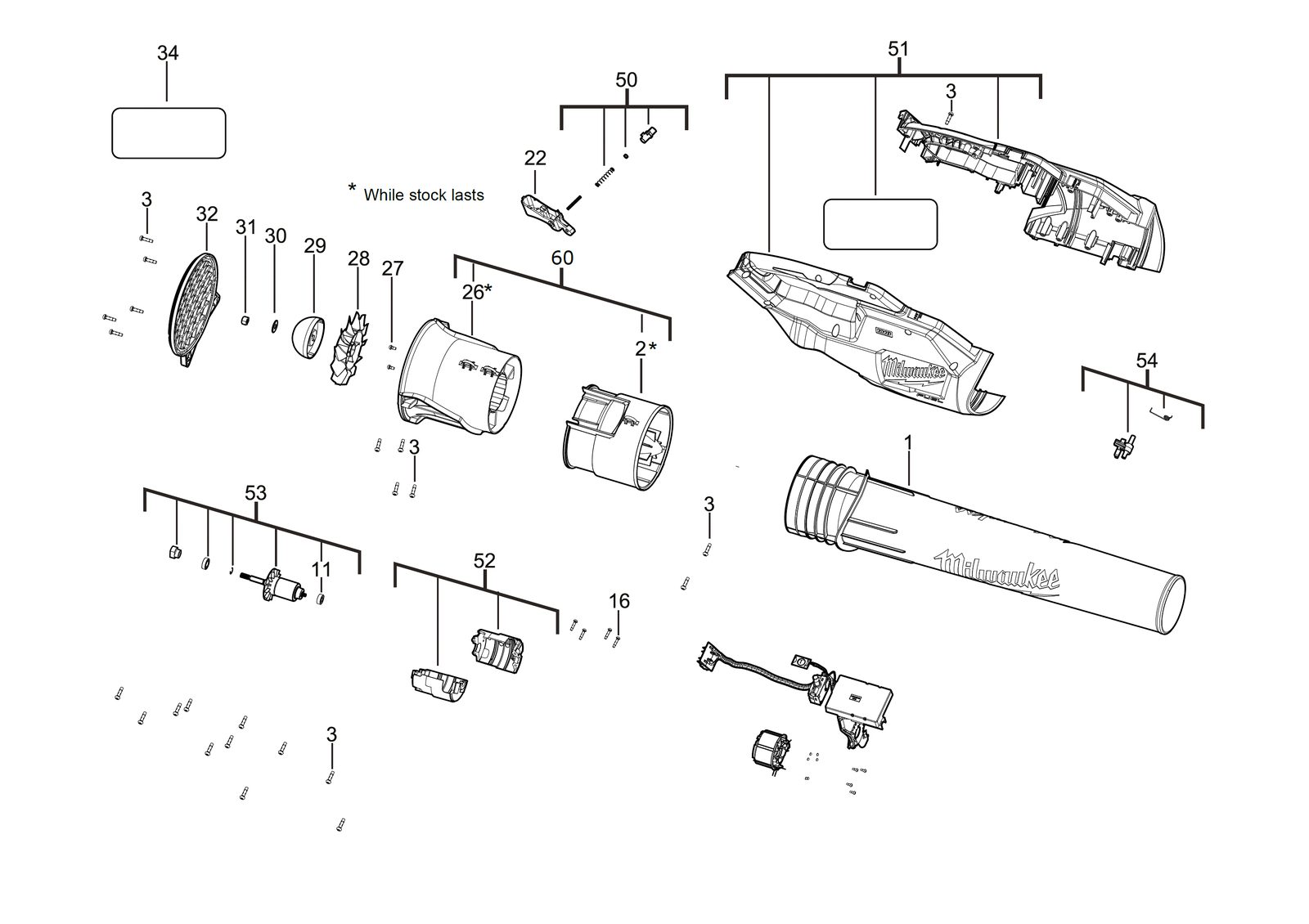 Взрыв-схема Садовый инструмент Milwaukee M18FBL-0