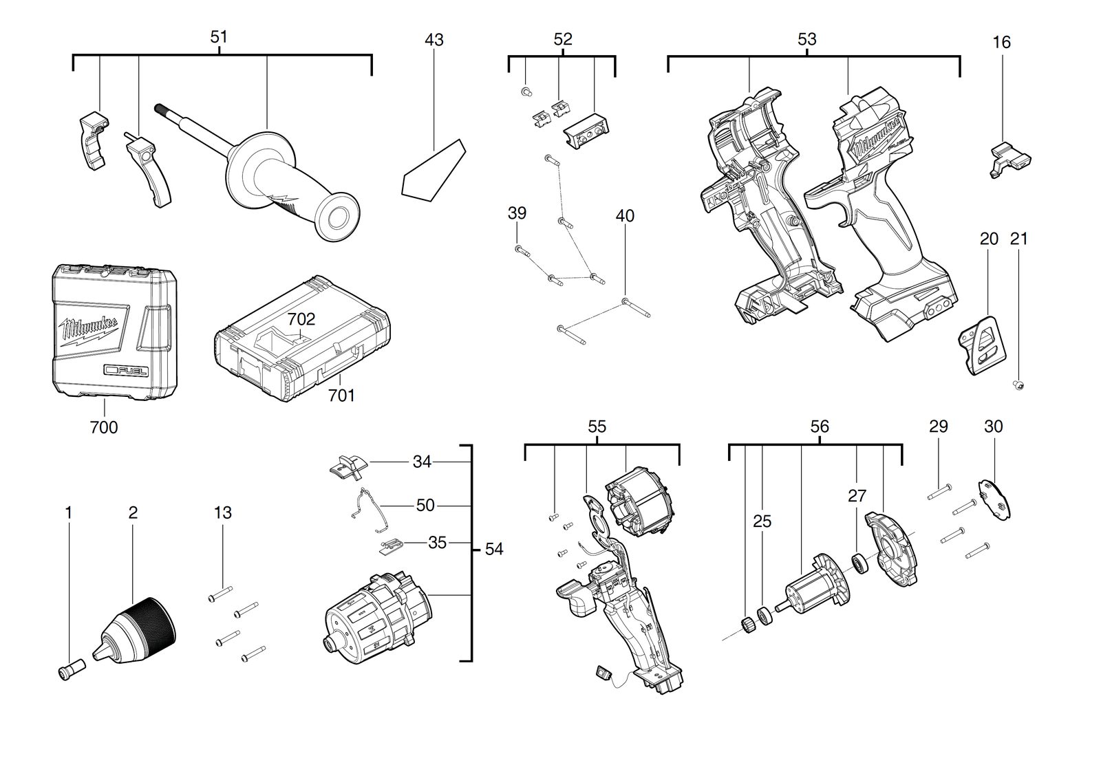 Взрыв-схема Дрель-шуруповёрт Milwaukee M18FDD2-502X