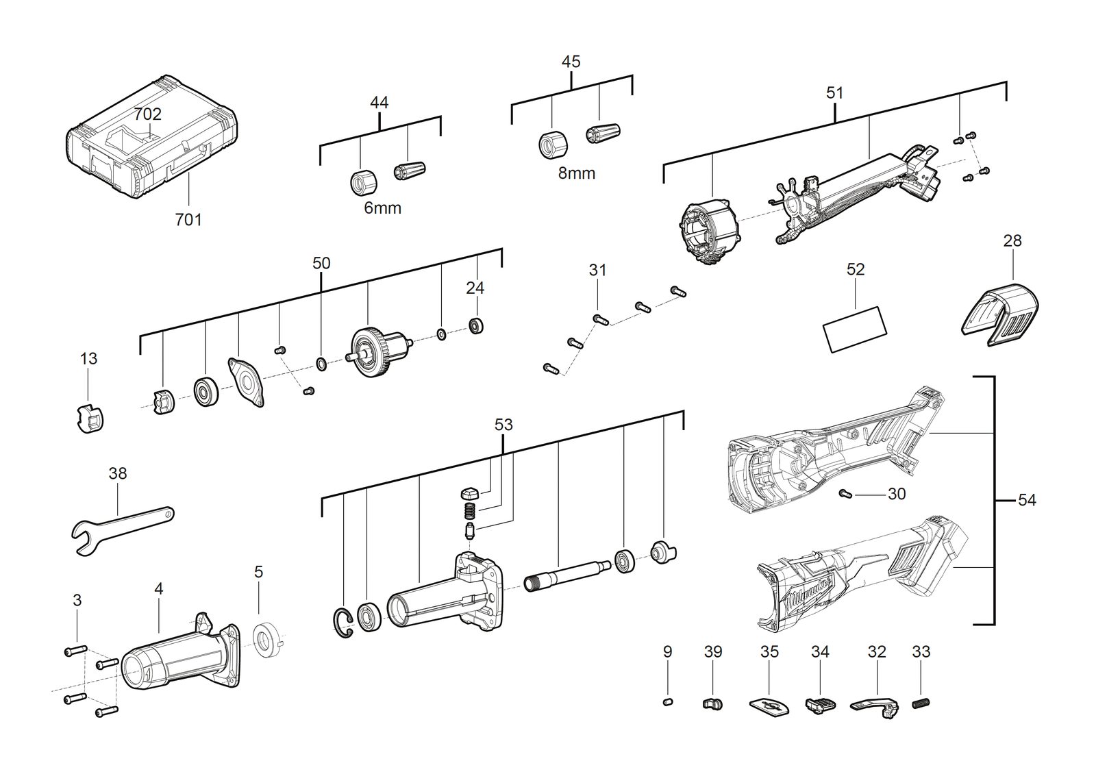 Взрыв-схема Шлифовальная машина Milwaukee M18FDGRB-0