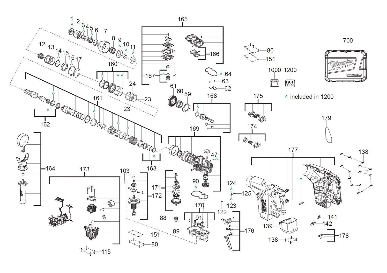 Взрыв-схема Перфоратор Milwaukee M18FHACO745-0C