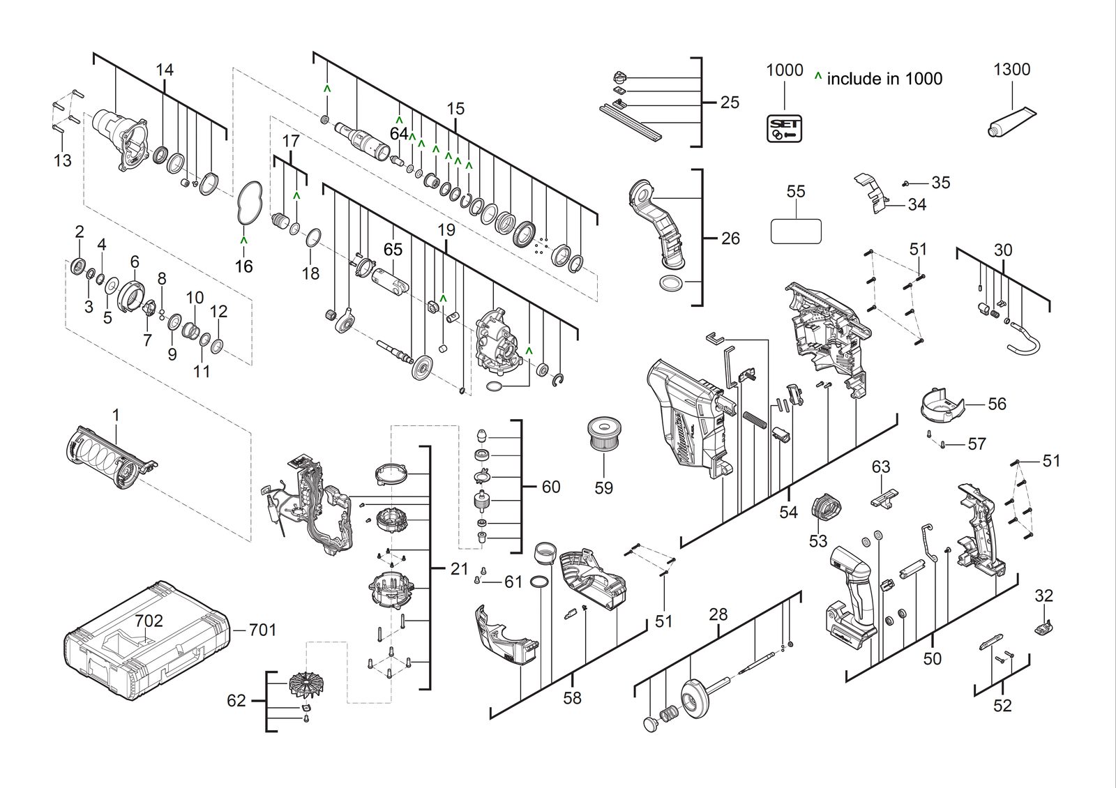 Взрыв-схема Отбойный молоток Milwaukee M18FHAFOH16-302X