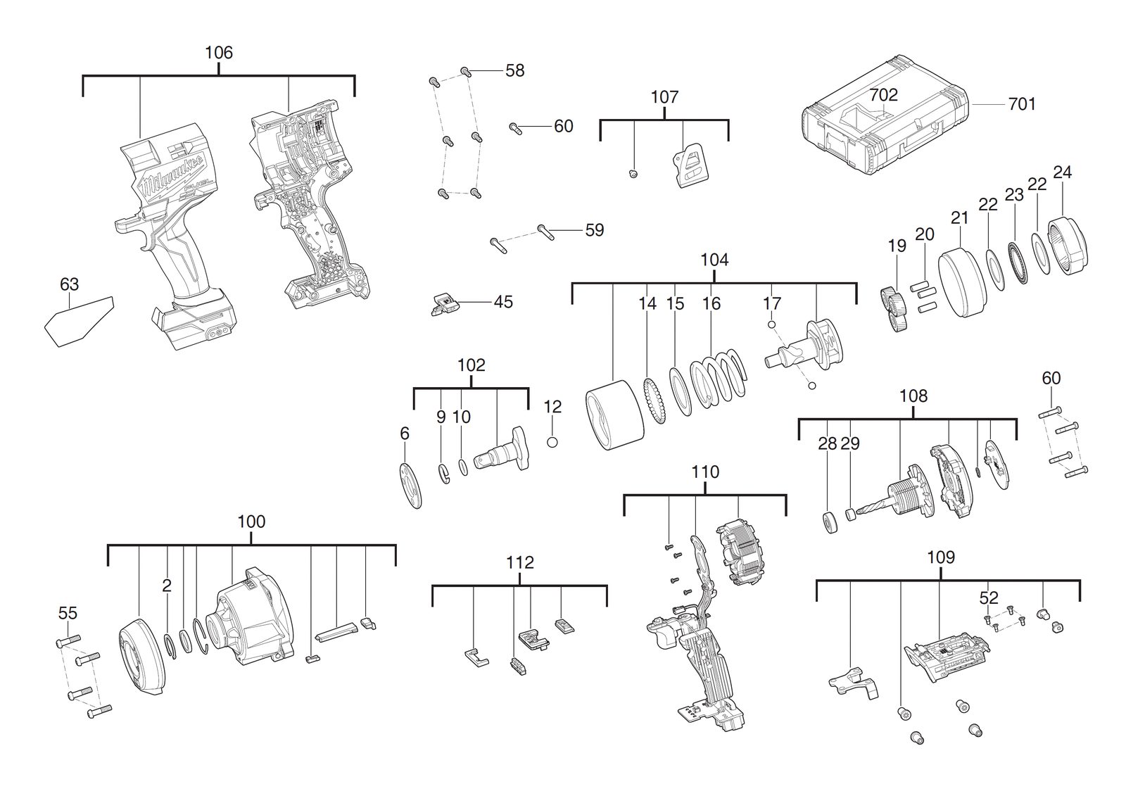 Взрыв-схема Гайковёрт Milwaukee M18FHIW2F12-503X