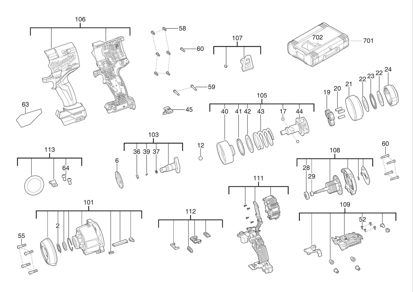 Взрыв-схема Гайковёрт Milwaukee M18FHIW2P12-0X