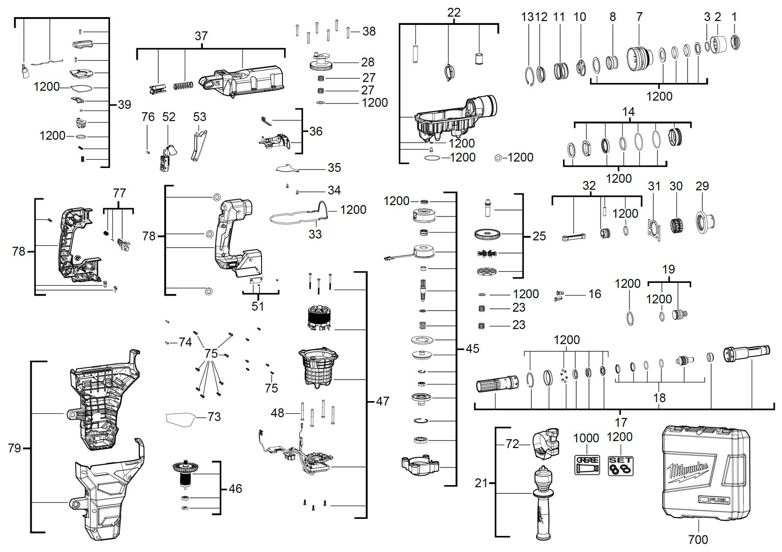 Взрыв-схема Перфоратор Milwaukee M18FHM-121C