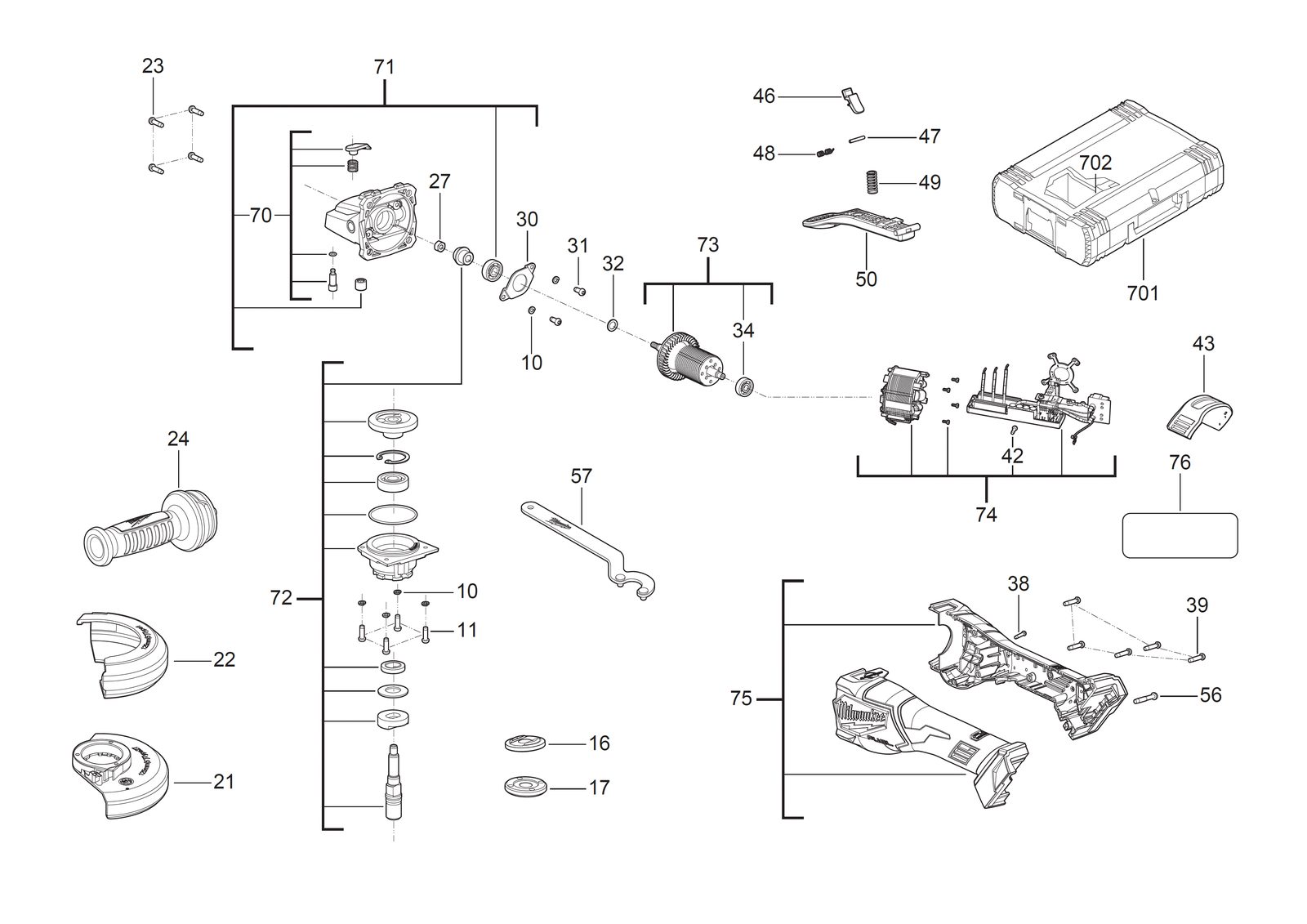 Взрыв-схема Угловая шлифовальная машина Milwaukee M18FHSAG125XPDB2-802X