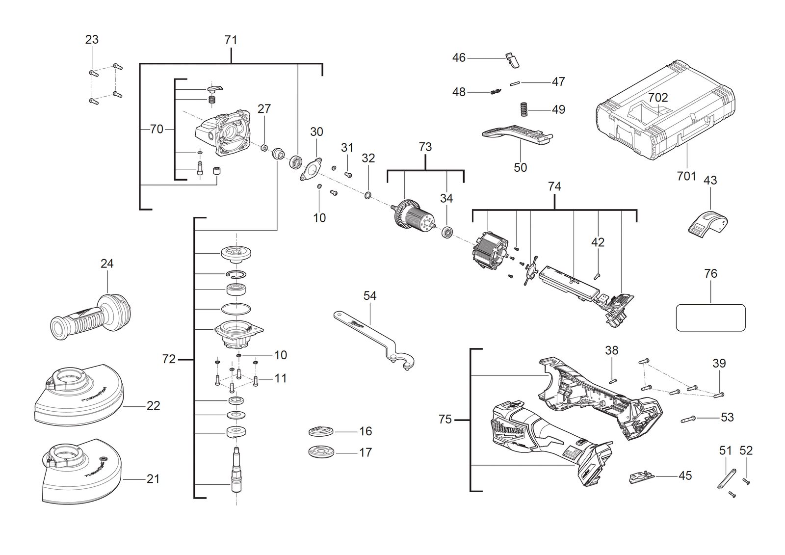 Взрыв-схема Угловая шлифовальная машина Milwaukee M18FHSAGO180VXPDB2-0X
