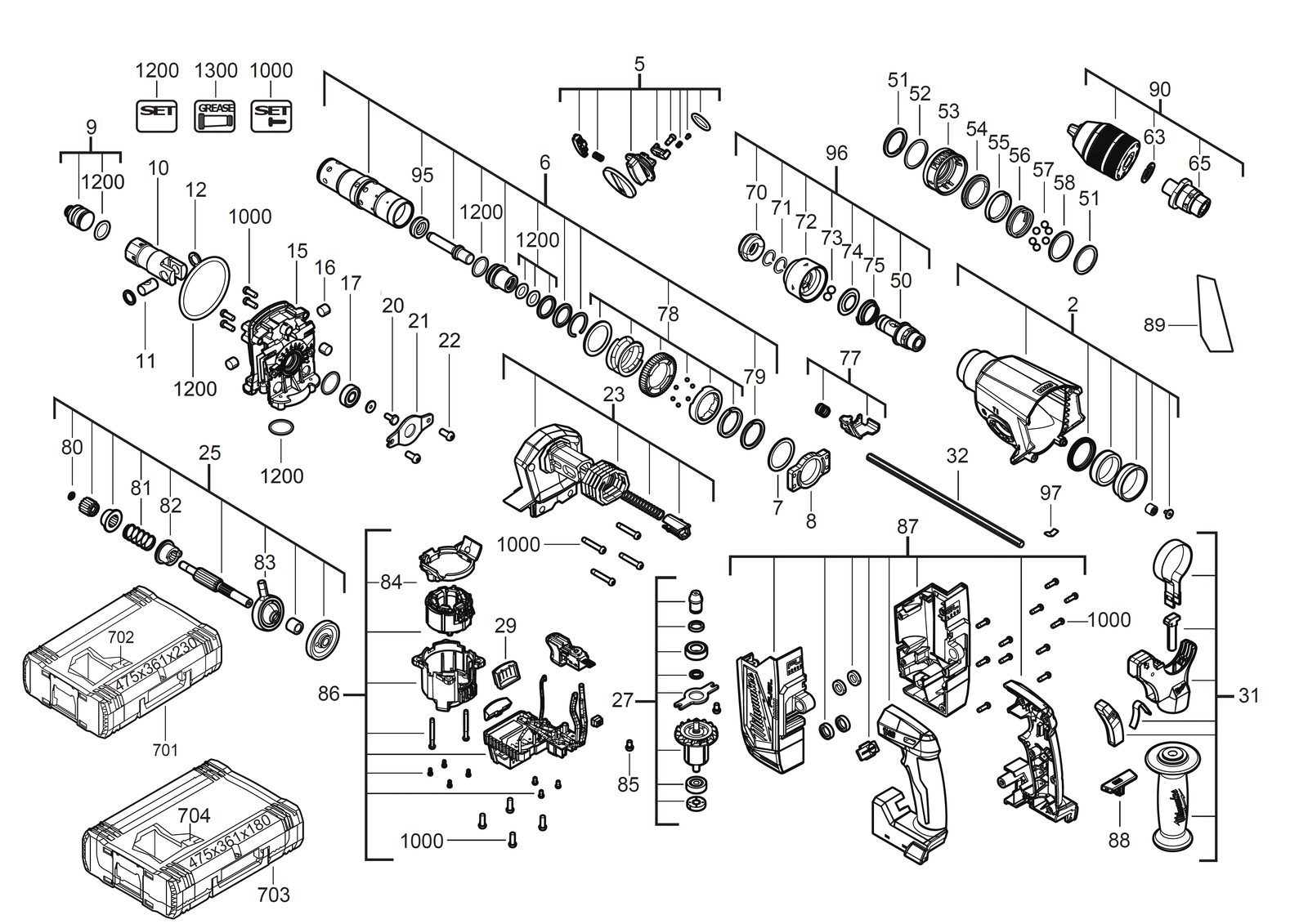 Взрыв-схема Перфоратор Milwaukee M18FHX-0