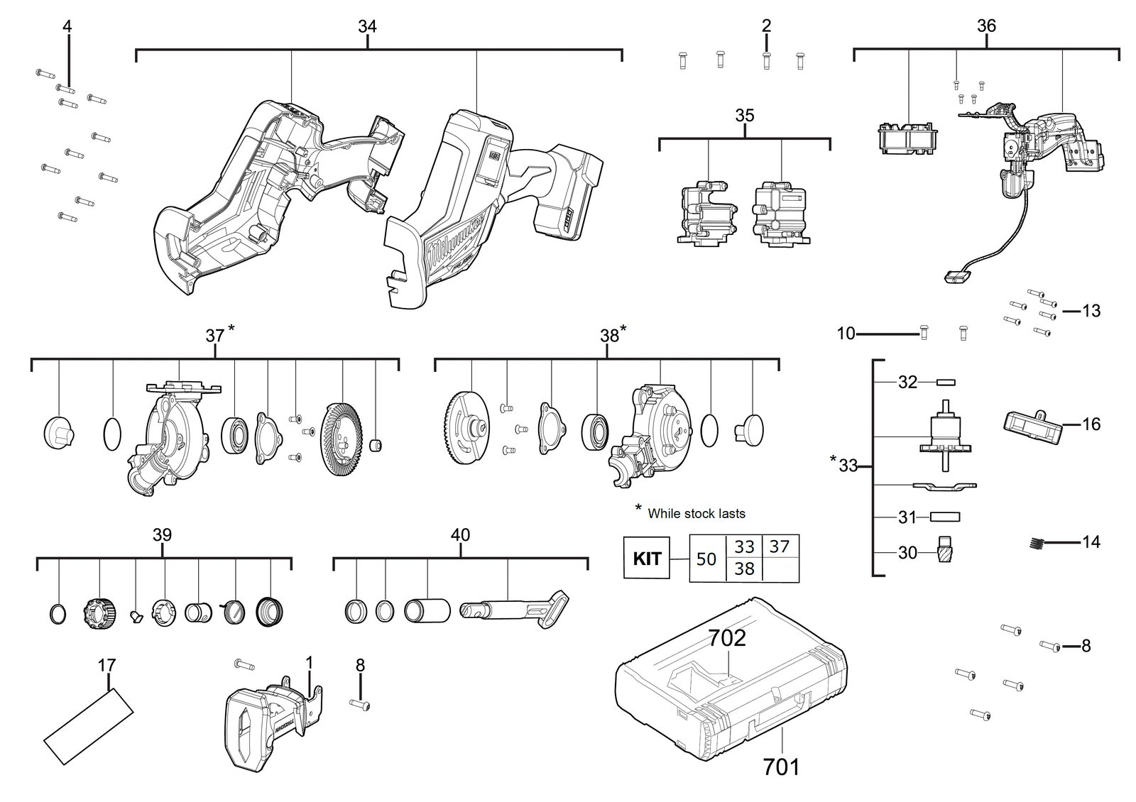 Взрыв-схема Сабельная пила Milwaukee M18FHZ-502X