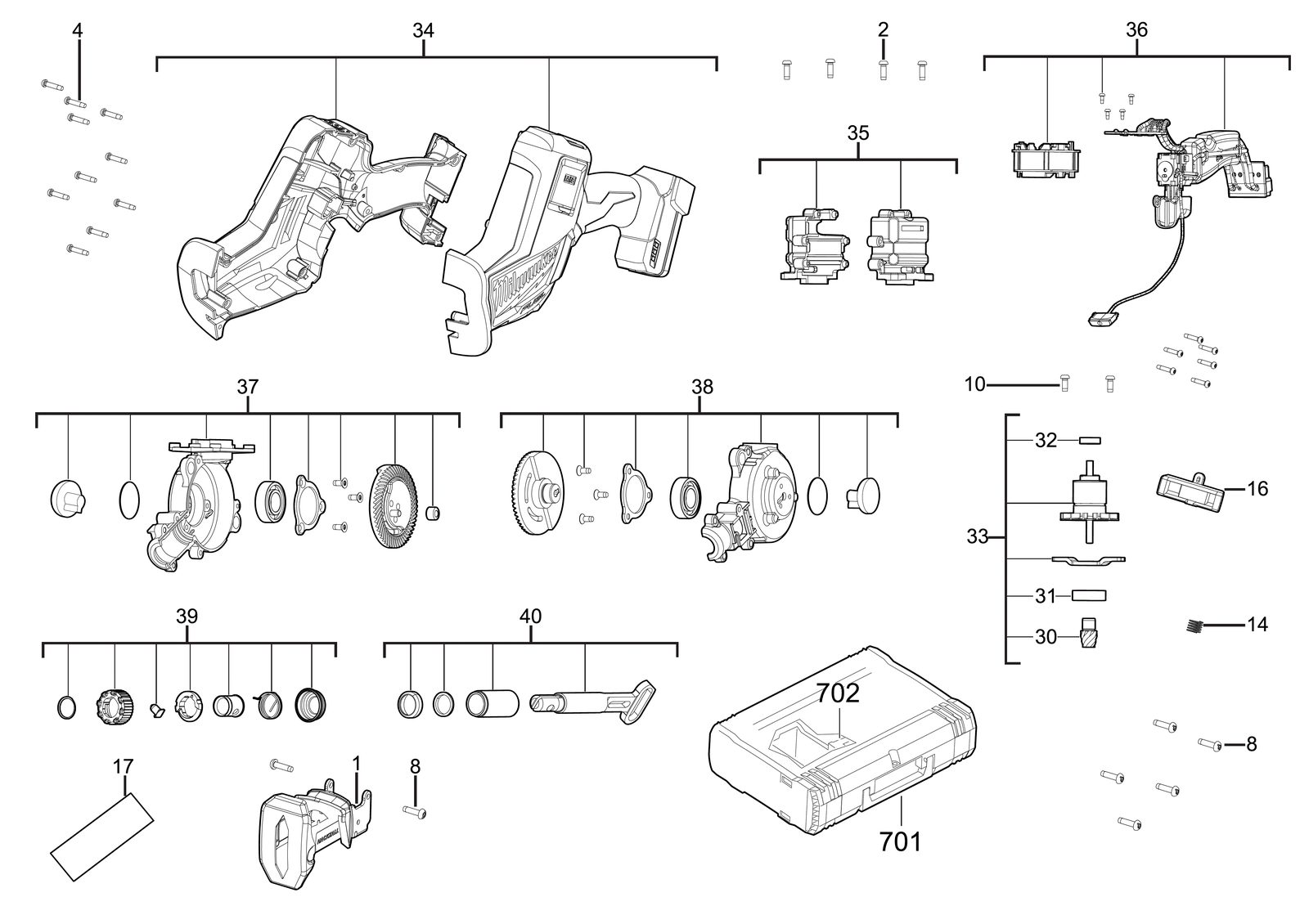 Взрыв-схема Сабельная пила Milwaukee M18FHZ-502X