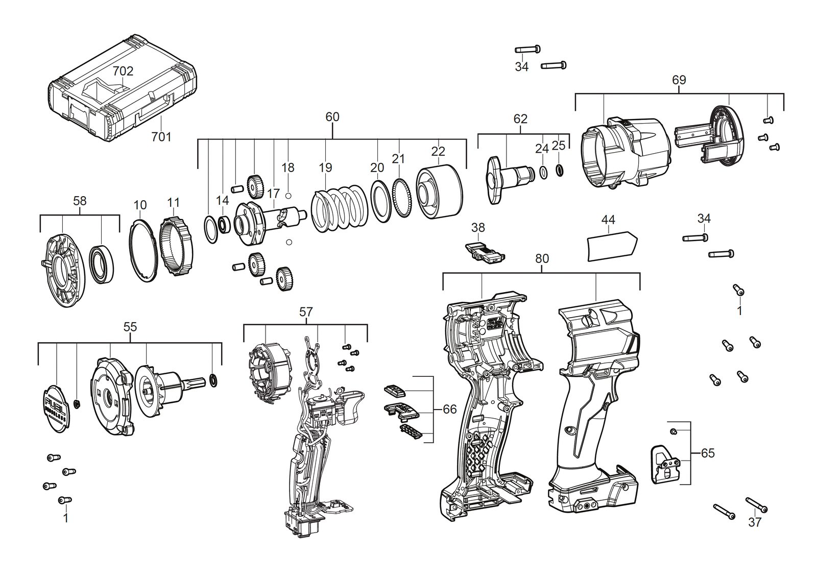 Взрыв-схема Гайковёрт Milwaukee M18FMTIW2F38-0X