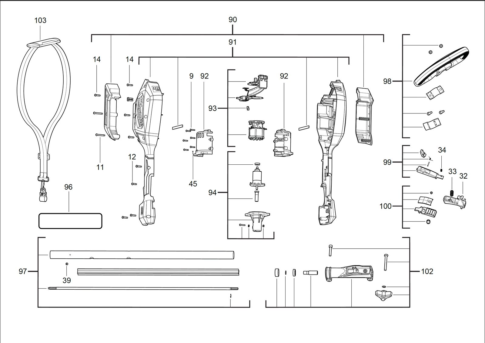 Взрыв-схема Садовый инструмент Milwaukee M18FOPH-0
